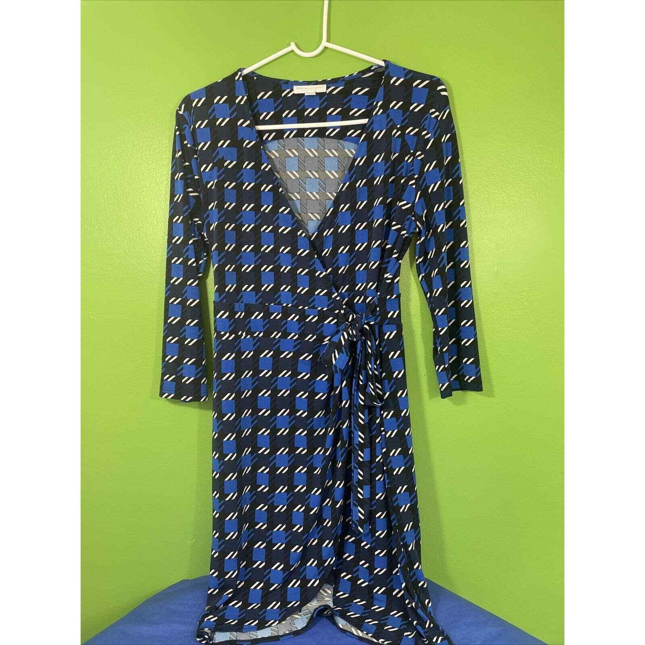 New York and Company Dress Small Blue Black Pattern Stretch Polyester/Spandex