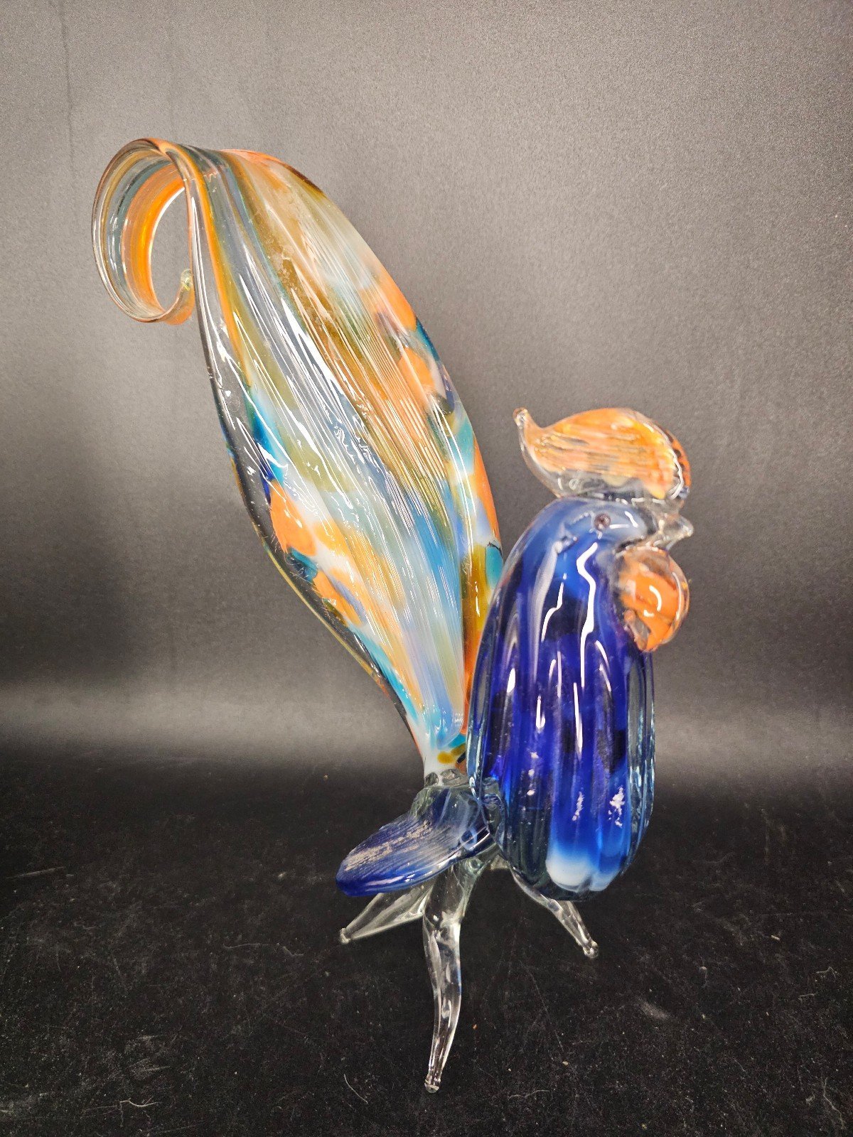 Large vintage Murano/style hand blown art Glass rooster figurine
