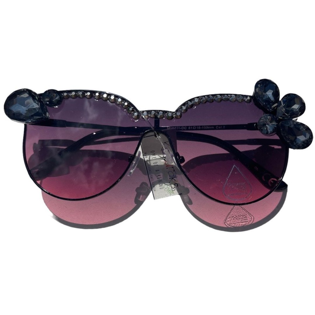 Handcrafted Unique Black Rose Tint Rhinestone Gem Sunglasses Festival Wear NWT