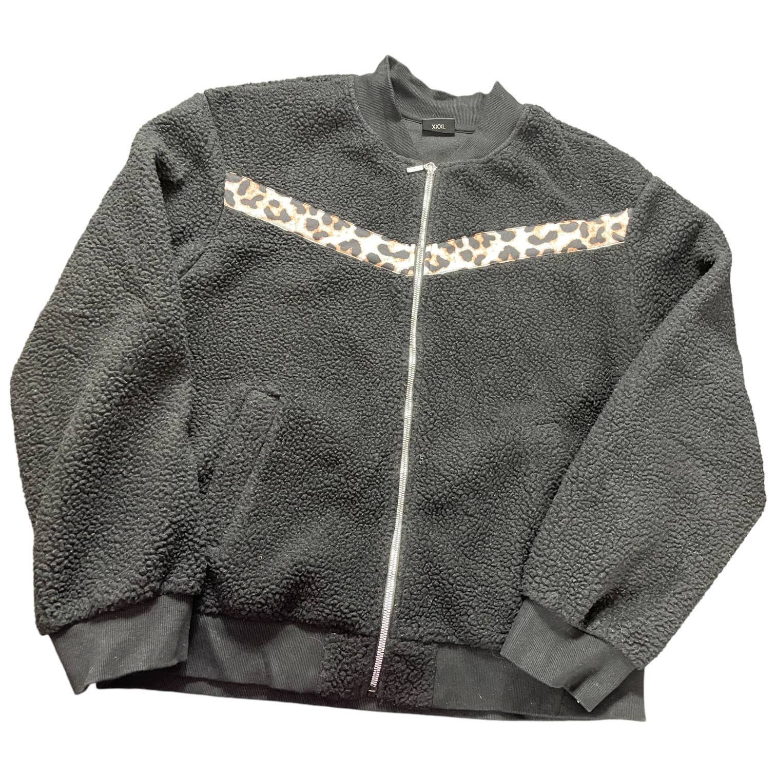 Zyia Active Women's Black Long Sleeve Leopard Flying V Fleece Jacket Size 3XL