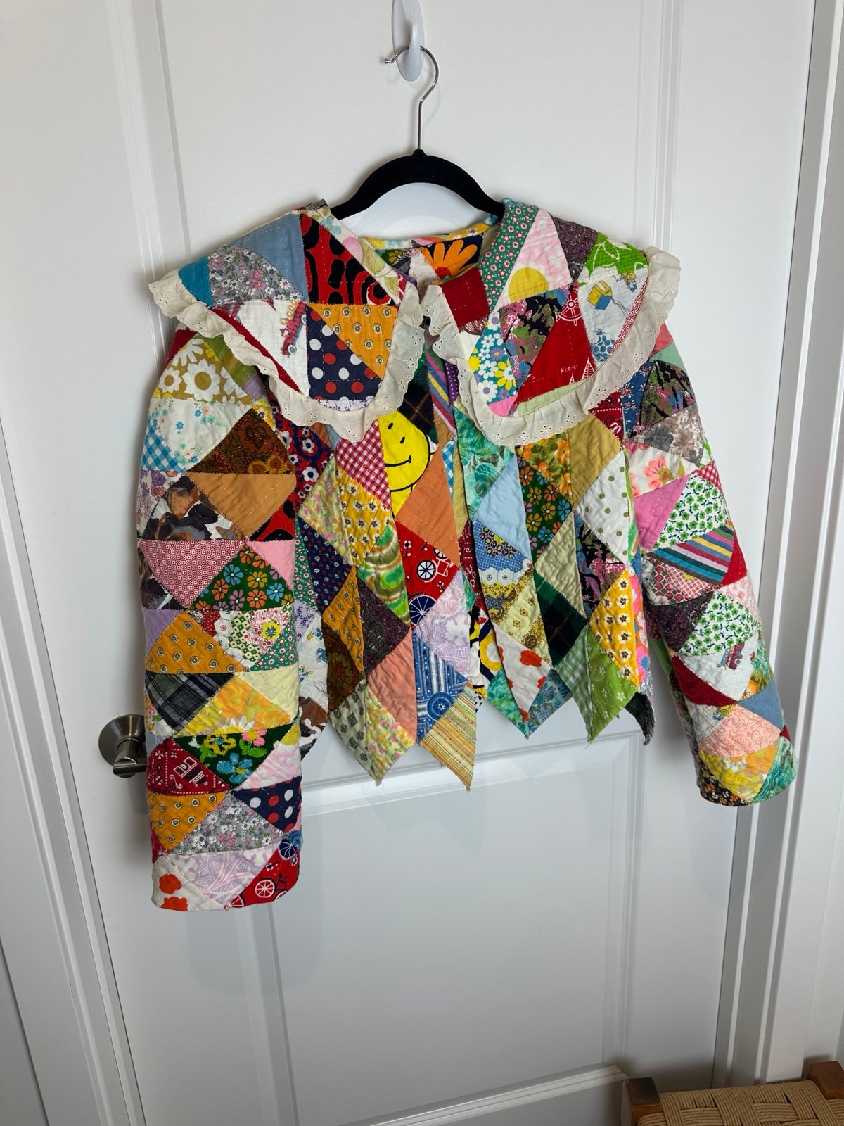 Patch work quilt coat with peterpan collar