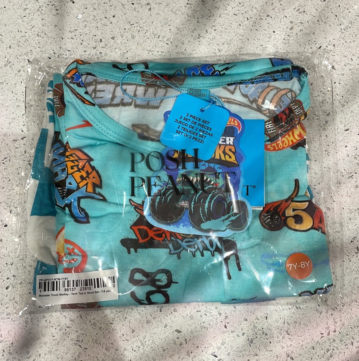Posh peanut monster truck medley short set 7-8Y
