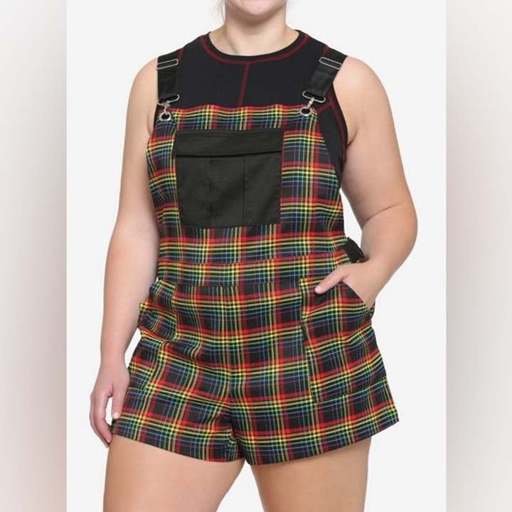 Hot Topic Rainbow Grid Utility Shortalls - Plus Size 3x
