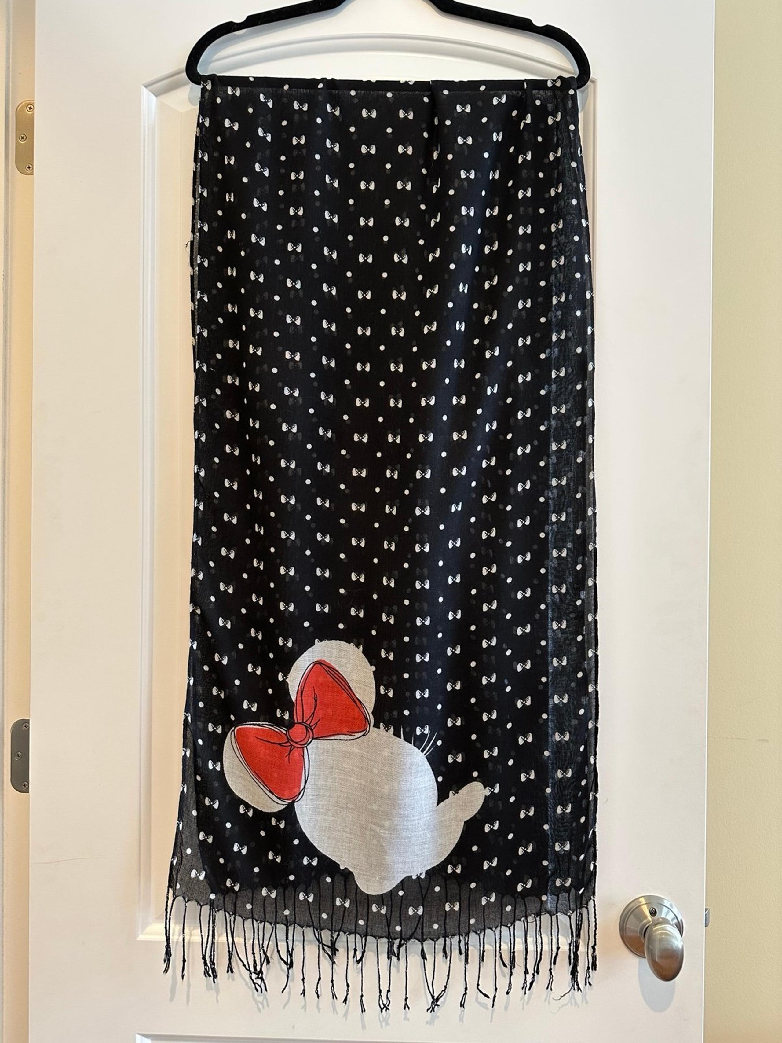 Disney Parks Minnie Mouse Couture Black Polka Dot Bow Fringe Scarf