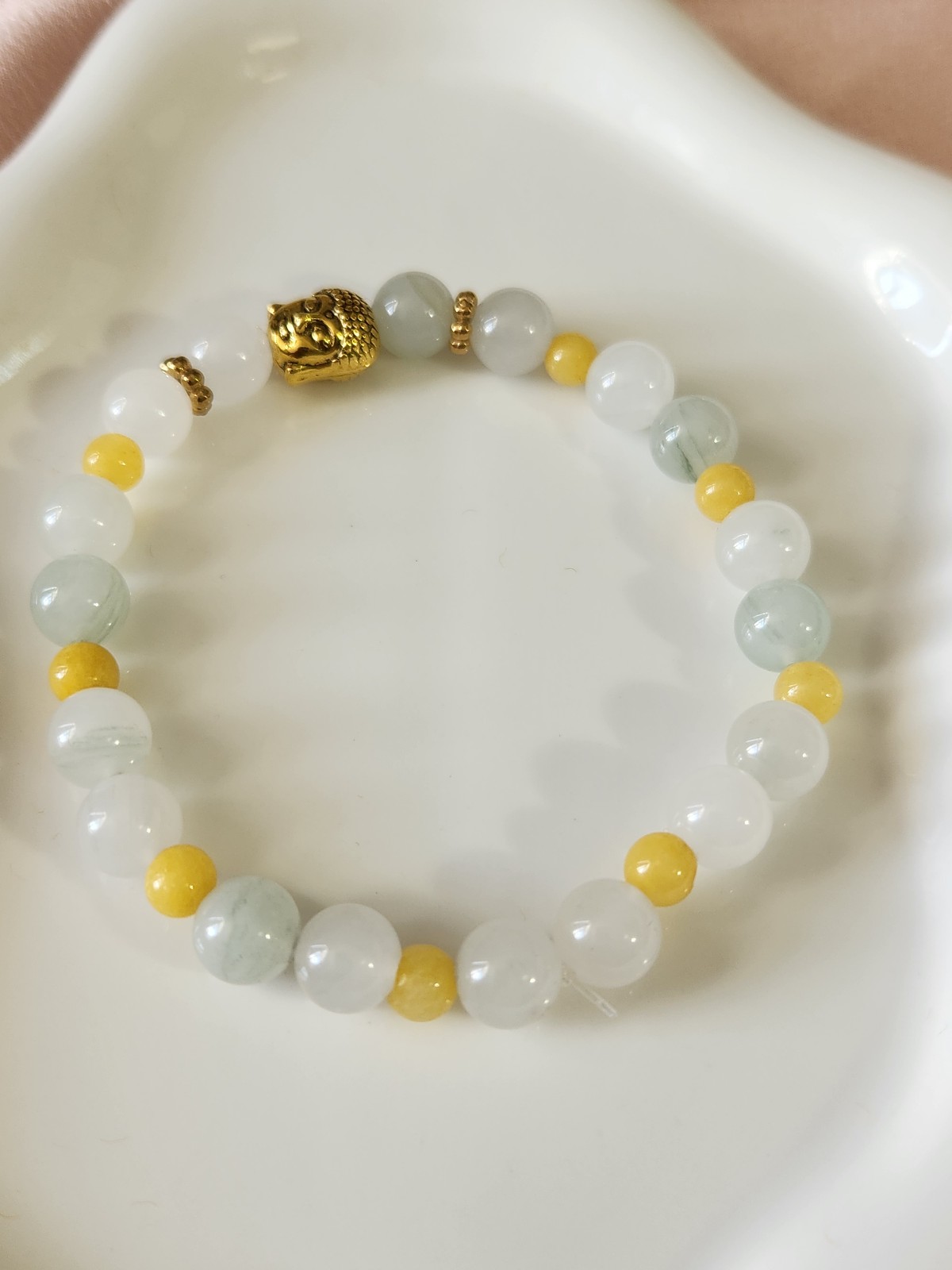 Handmade hamsa stretchy beaded Jade bracelet