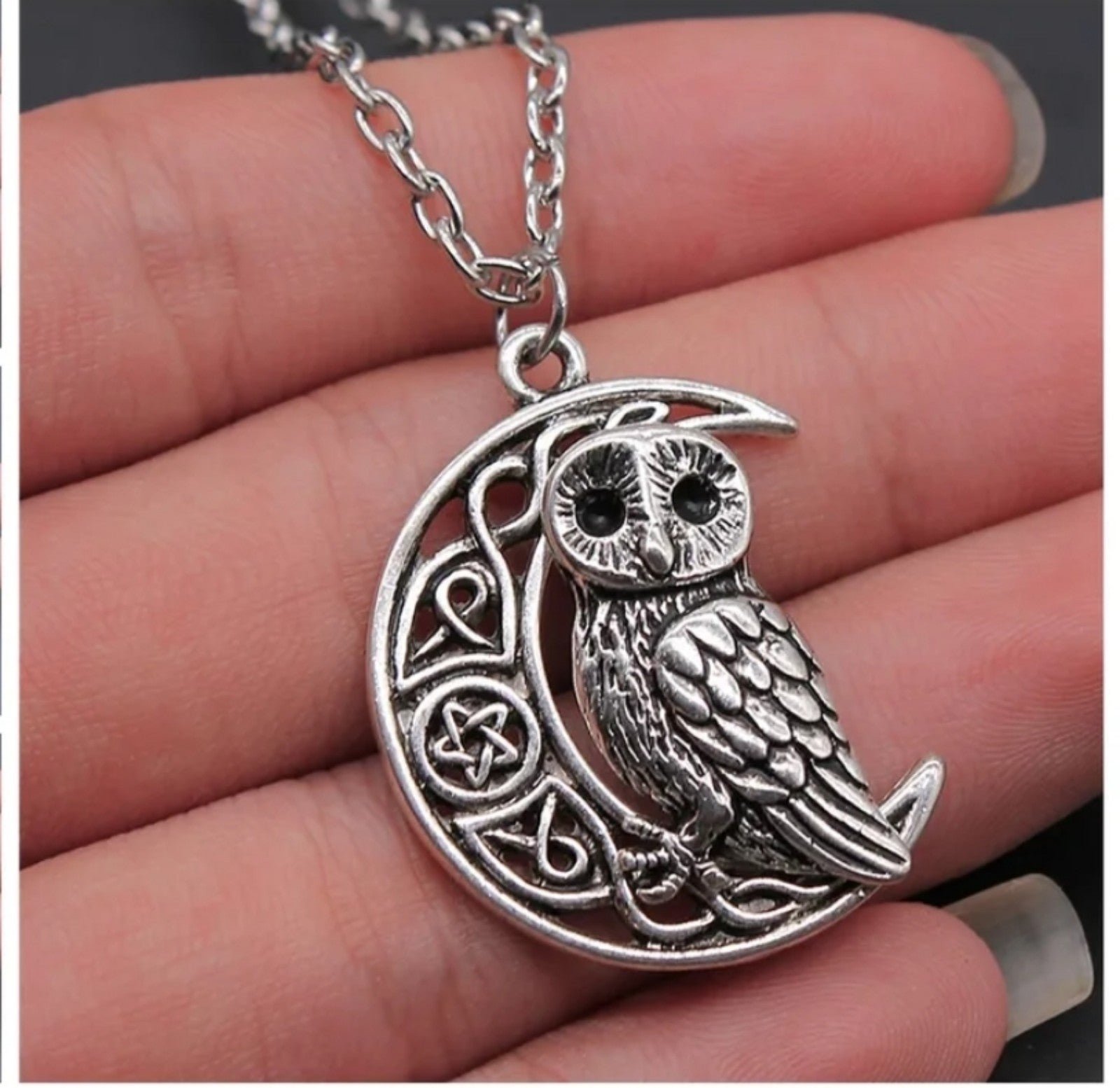 Owl moon celtic moon Necklace 925 Witchy wicca pagan