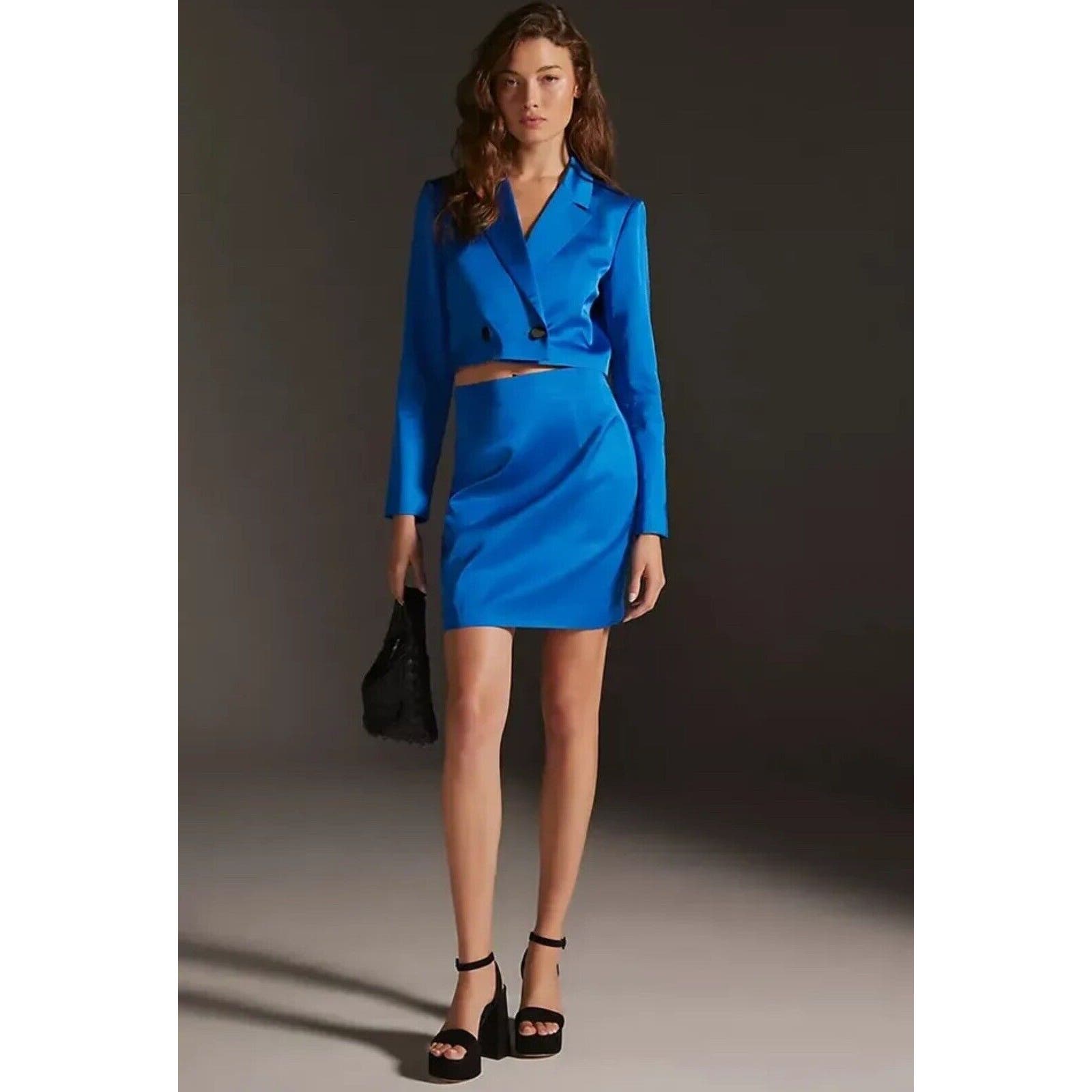 Mare Mare x Anthropologie Blazer Top & Mini Skirt Set Cobalt Blue size L NWT