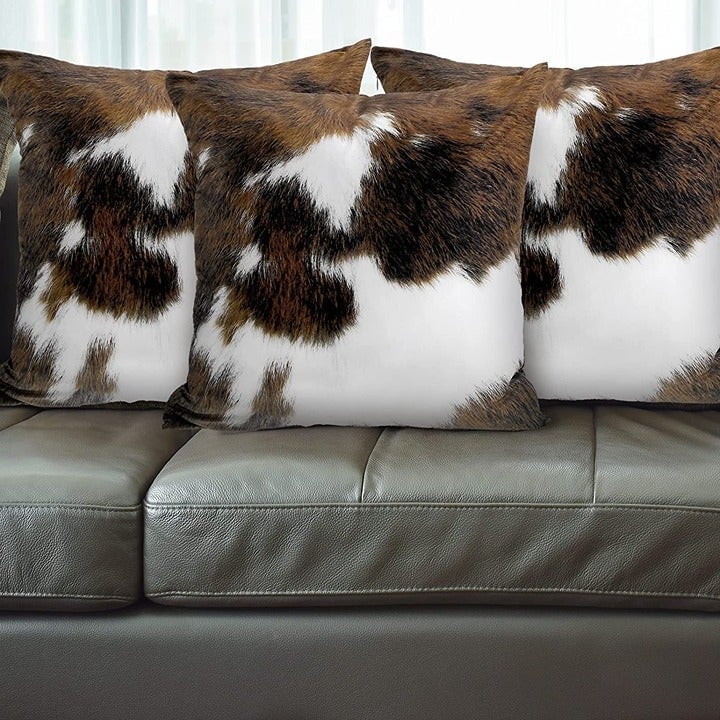 6 Pcs Cowhide Print Pillow Covers 18 x 18 Inch, Tricolor Brown Square Pillow.