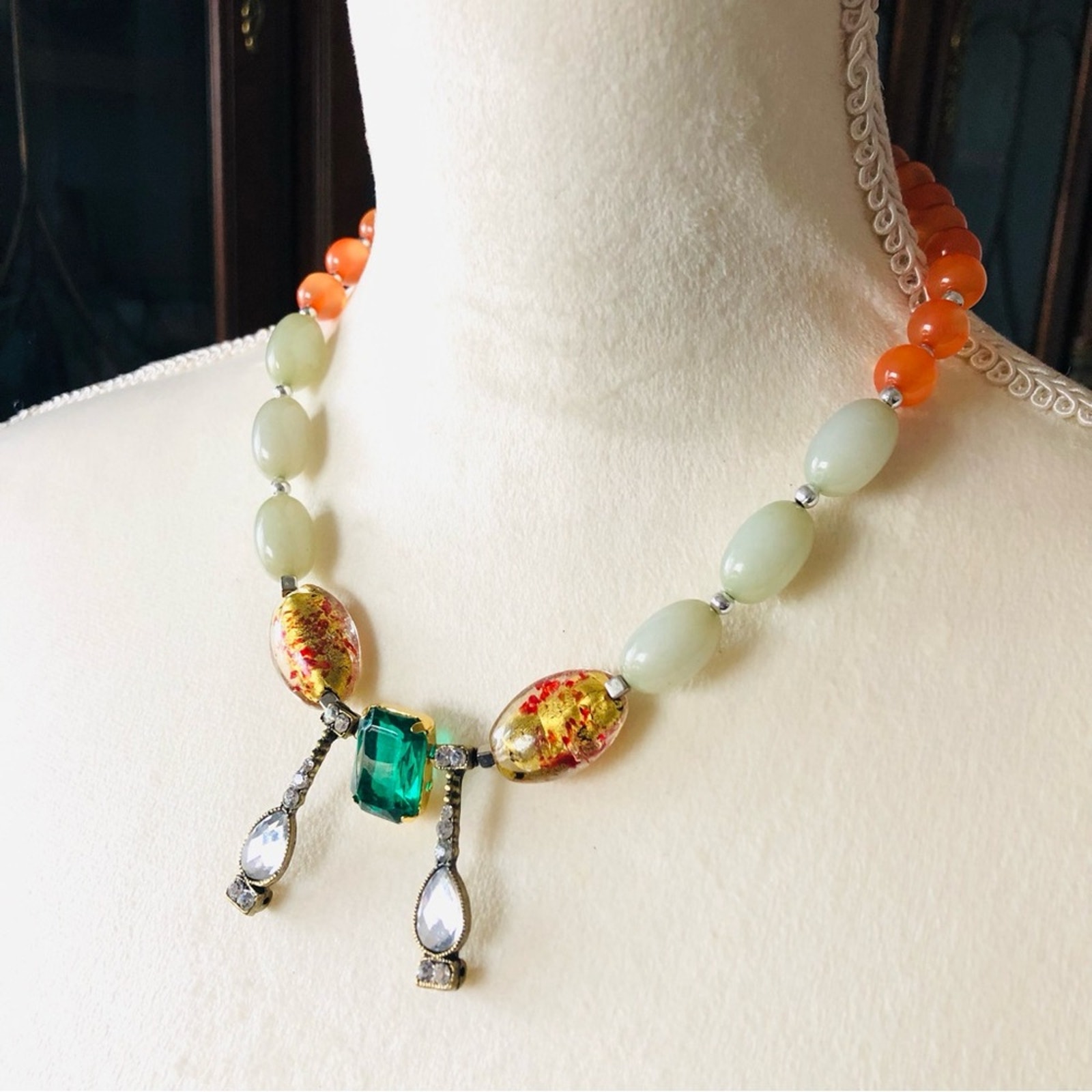 Handcrafted repurpose recycled salvaged vintage bead box clasp necklace