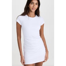 NWT Susana Monaco Short Sleeve Draped Mini Dress Ruched White Sugar sz L
