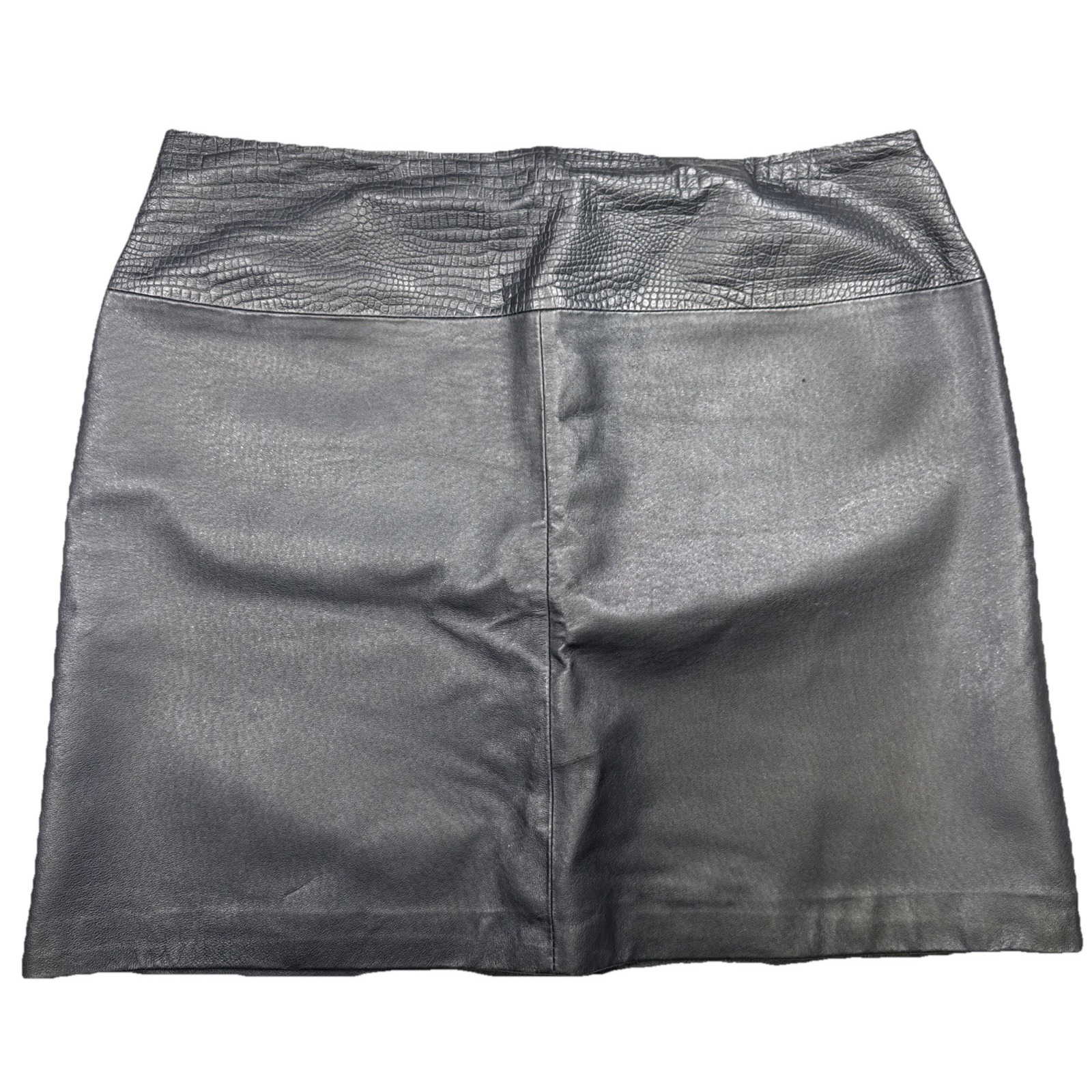 Apostrophe Croc Embossed Black Leather Skirt Lined Womens Size 14