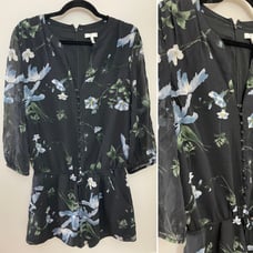 Joie Floral Print V-Neck Feminine Floral Tie Waist Silk Romper Small