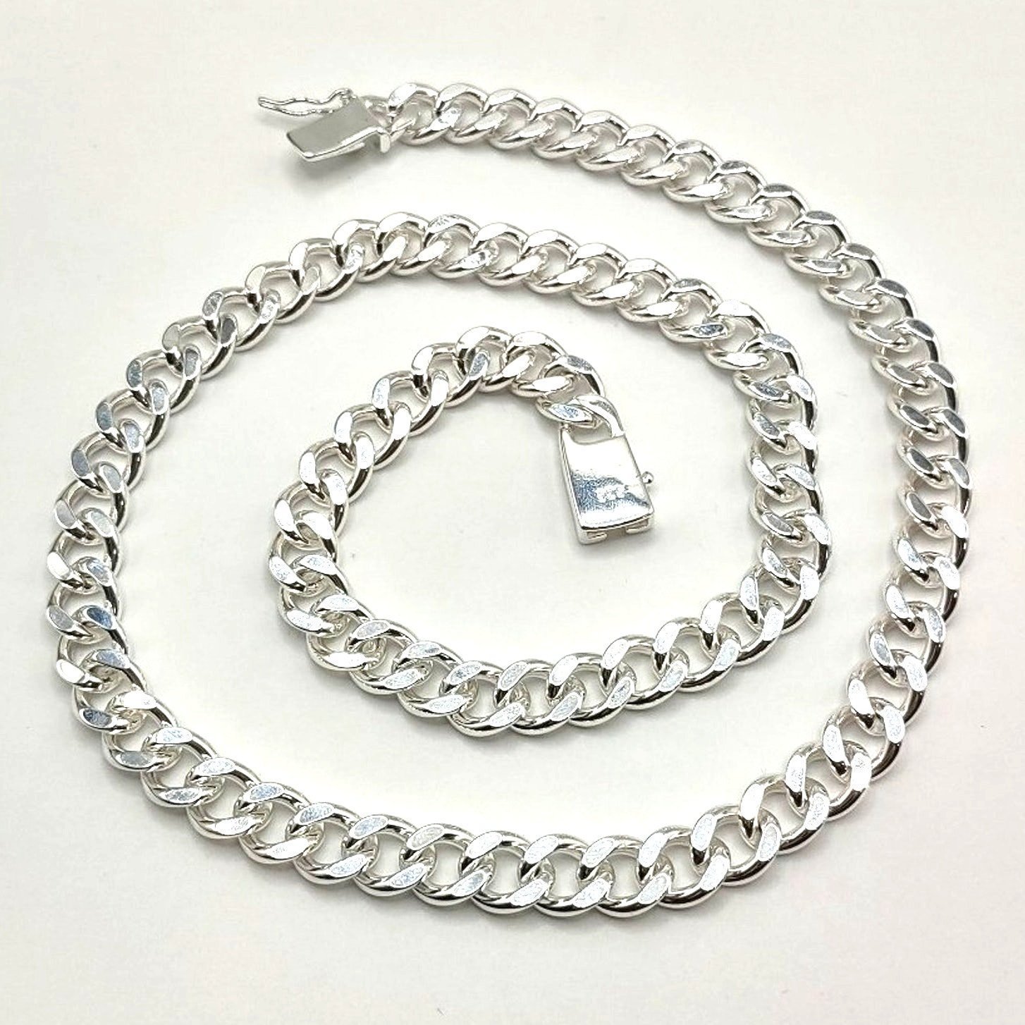 925 Silver Necklace & Bracelet Set Miami Cuban Style 10mm. NEW!