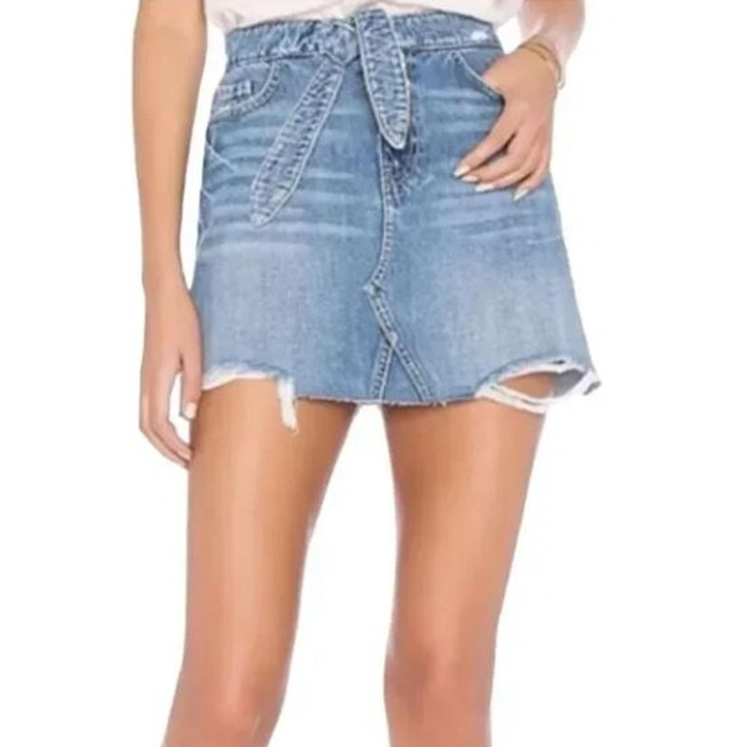 Paige Alethea Tie Front Denim Mini Skirt Distressed 26