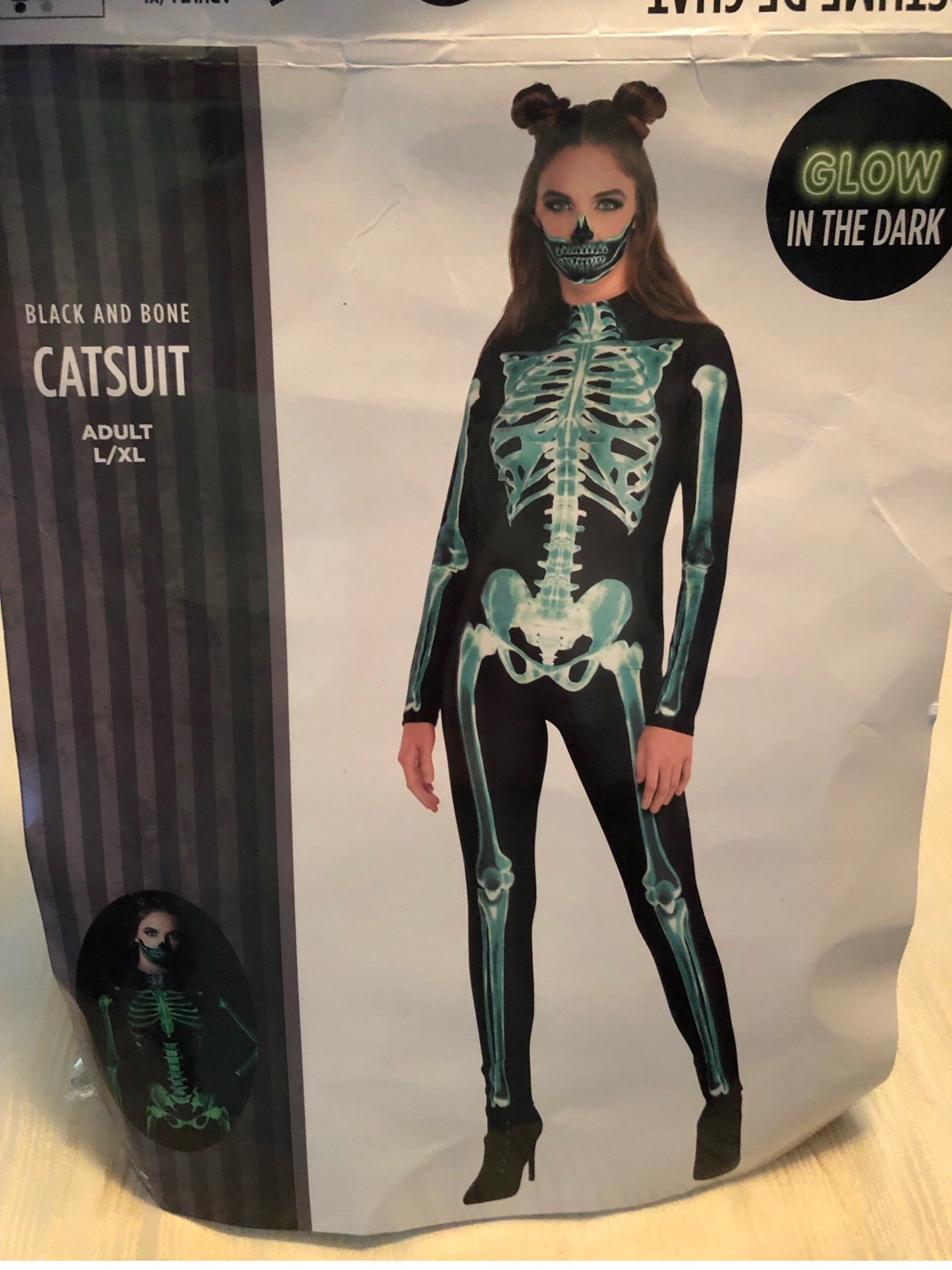 Adult L/XL glow in the dark cat suit no mask vail and gloves added