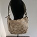 Coach Canvas Purse with Gold Straps and Lettering Leather Trim