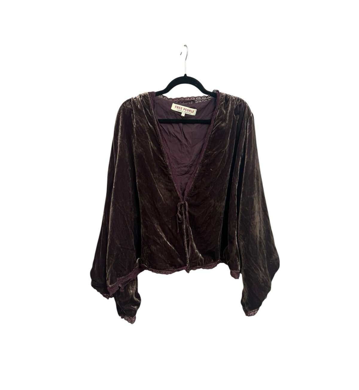 Plum Purple Free People Lace-Trimmed Velvet Bed Jacket