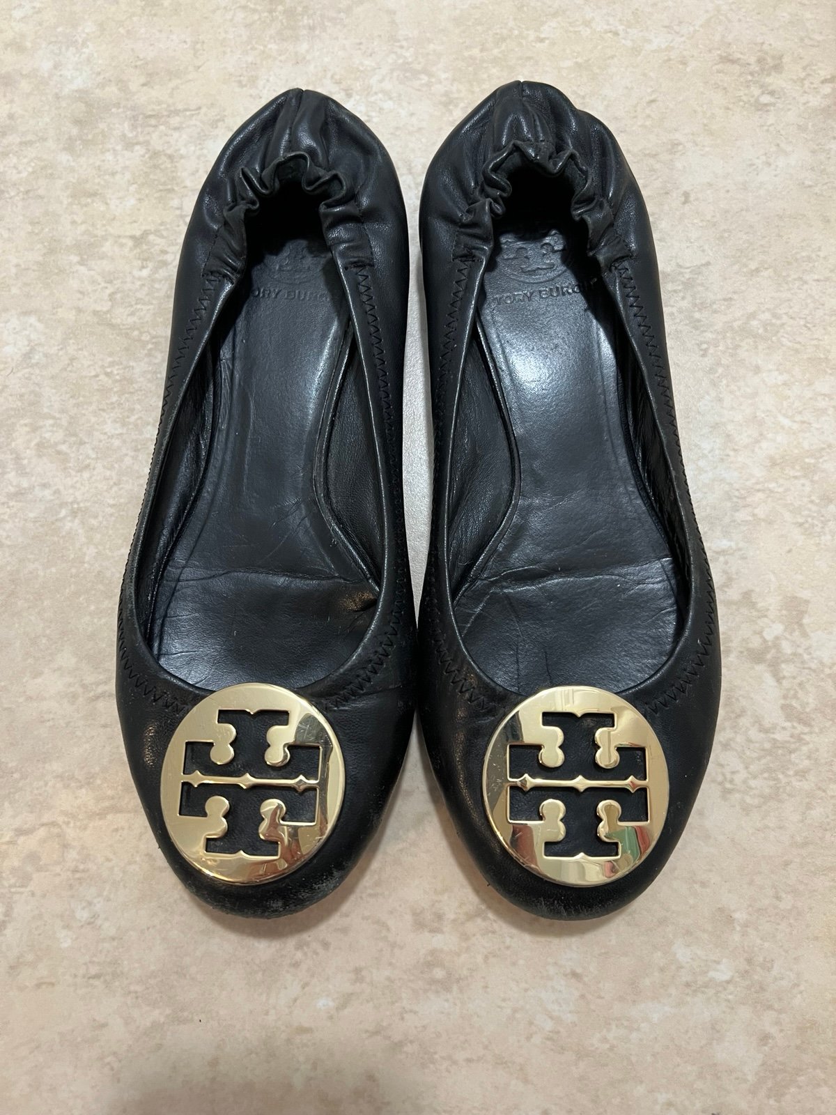Tory Burch REVA Black Leather Ballet Flats Shoes women’s USA 8.5 M