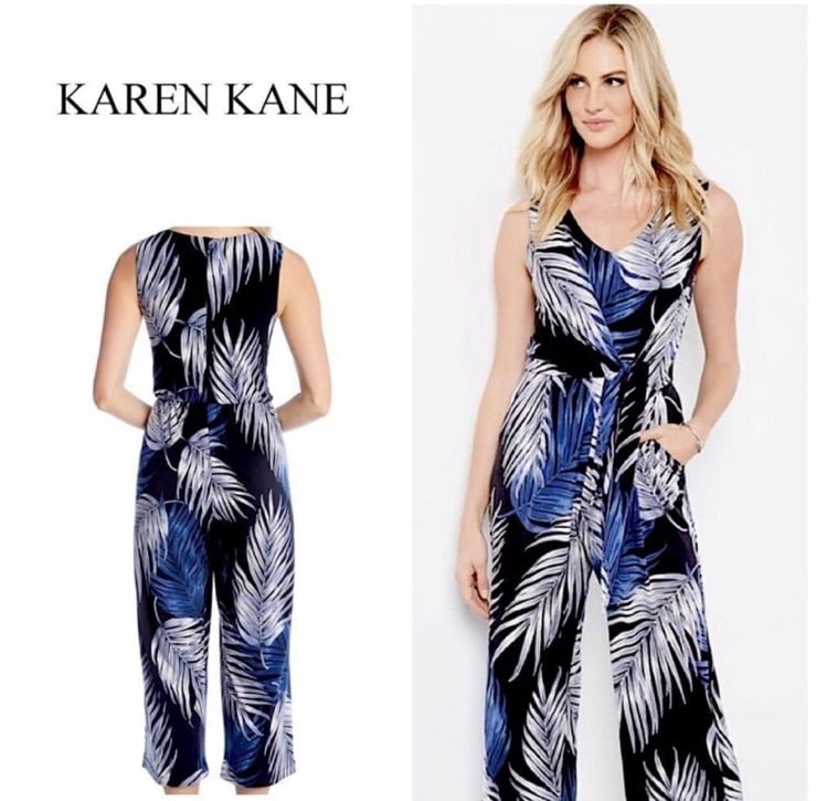 NWOT Karen Kane Santorini Tie Front Palm Print Sleeveless Jumpsuit XL