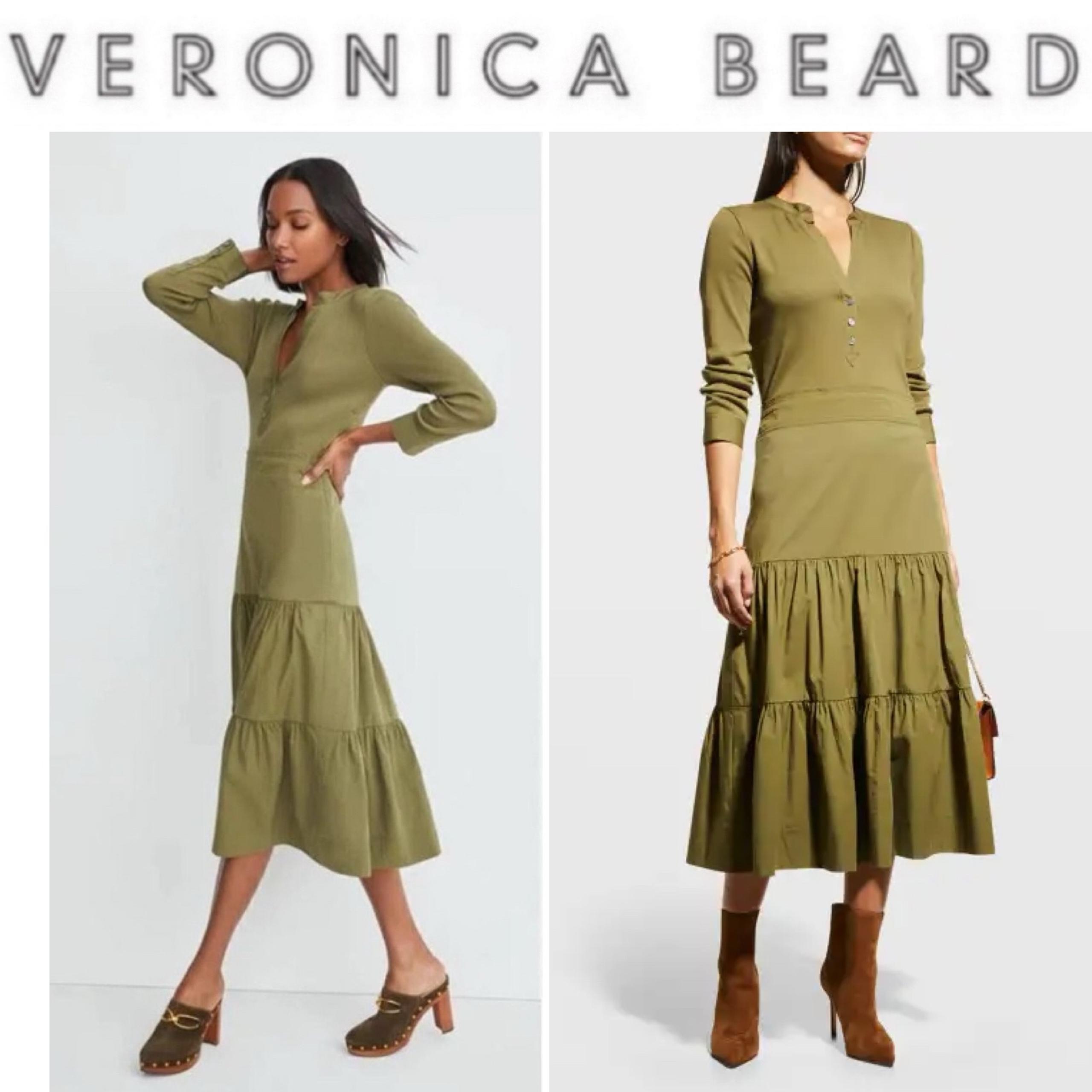 Veronica Beard Peralta Knit Tiered Calf Midi Green Dressessz XS NWT