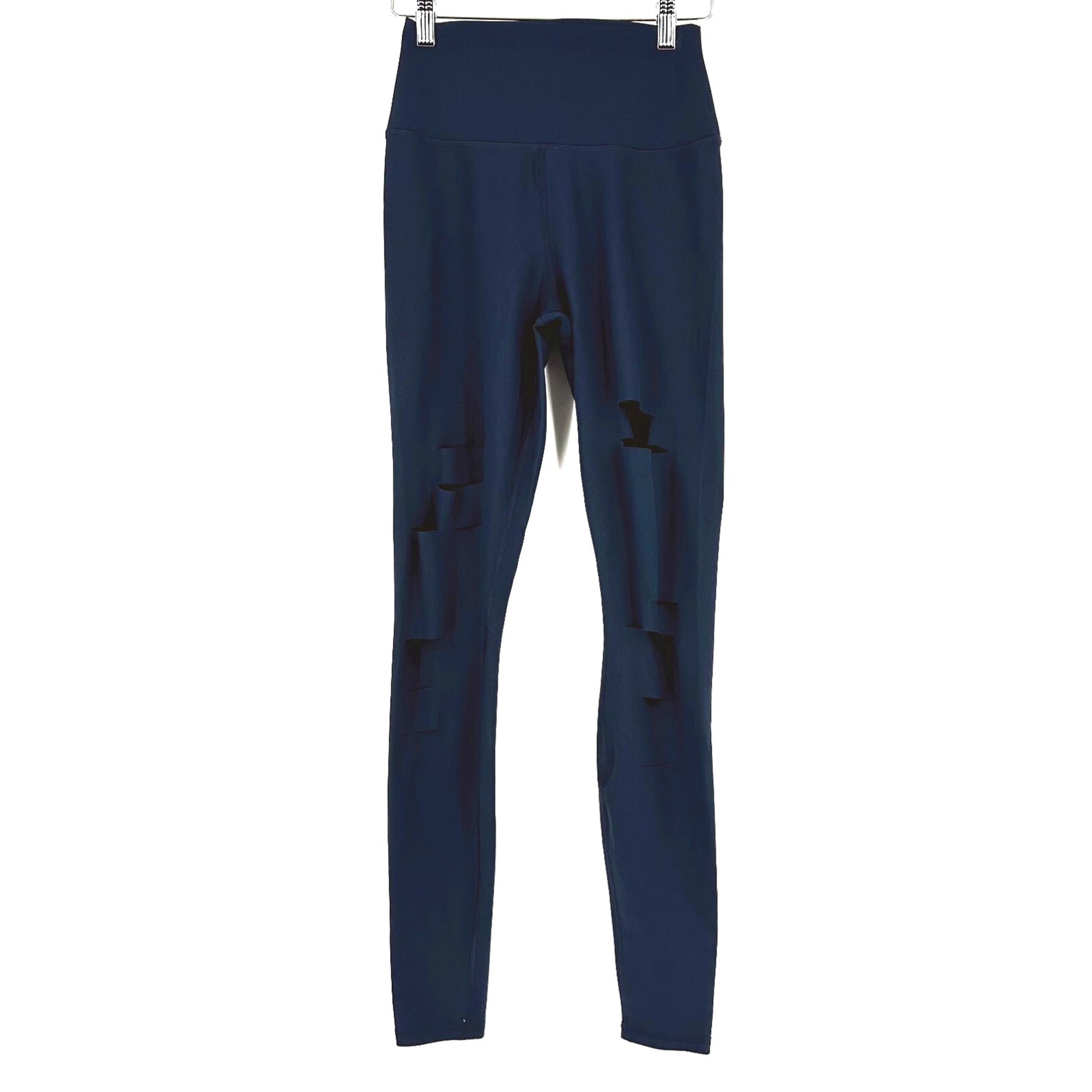 Alo Yoga Womens High Waist Warrior Ripped Leggings Size Small Navy Blue Athletic