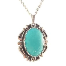 Vintage Sterling Green Blue Chalcedony Art Deco Bezel Pendant