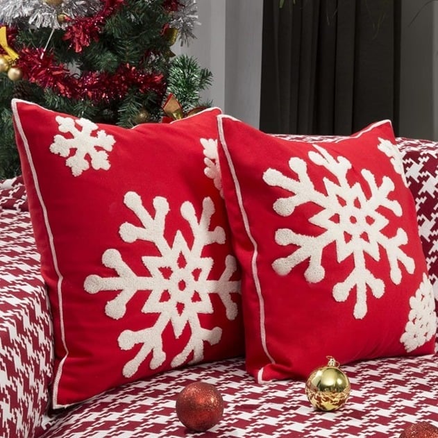 Embroidery Christmas Pillow Covers Set of 2, Christmas Snowflake Pillow Covers