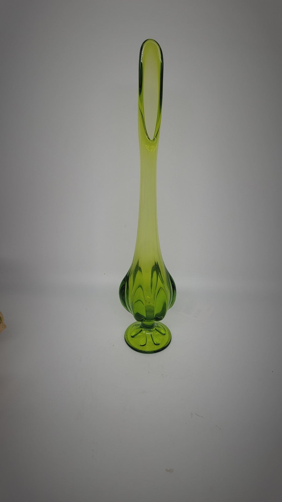 Vtg mcm 13.5 Viking Glass Swung Vase lite green