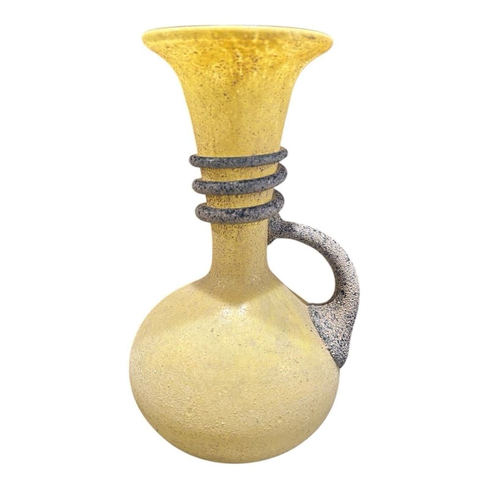 LAFIORE Spain Yellow & Granite Scavo Glass vase/pitcher vintage