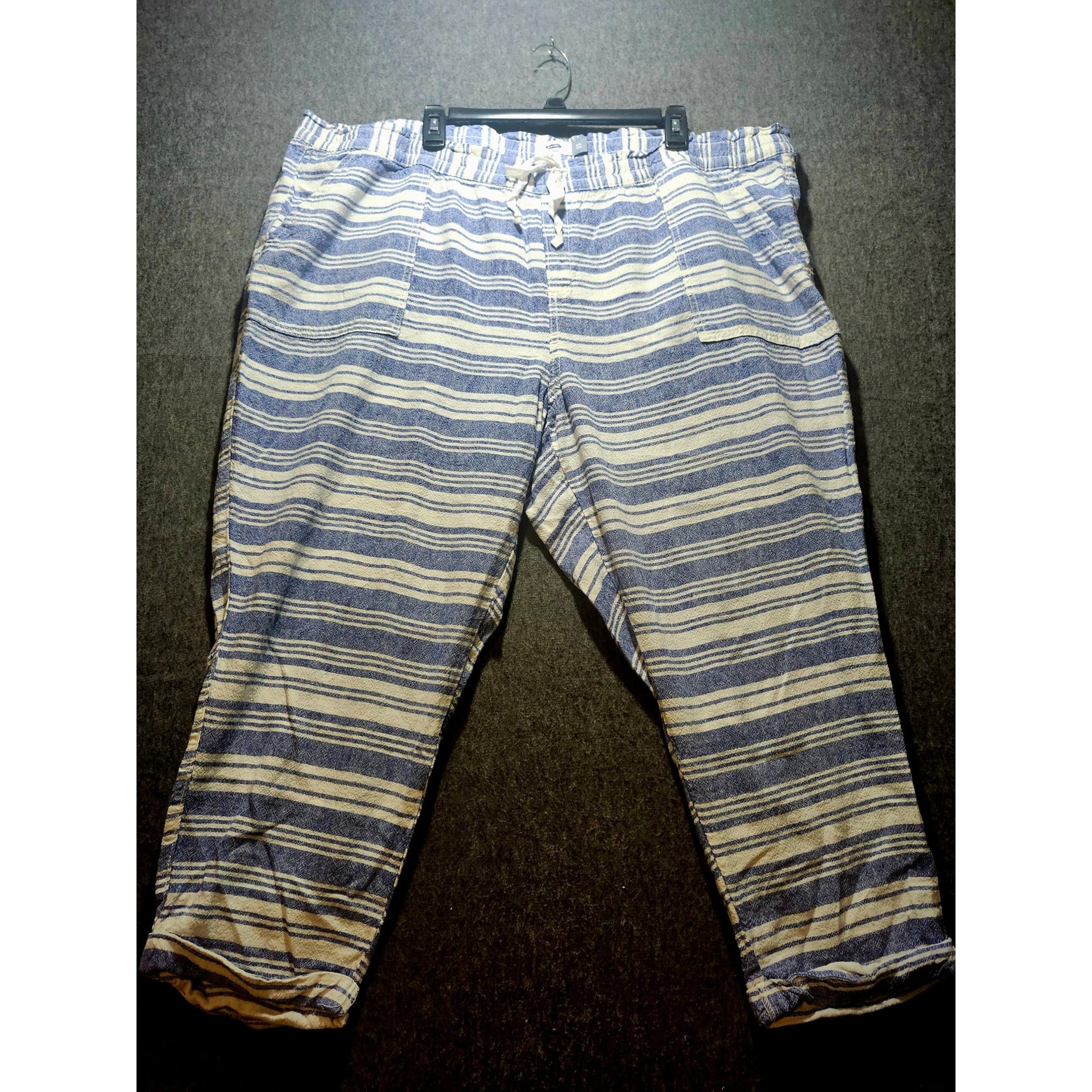 Old Navy Linen Wide Leg Casual Pants Women's Size XXL Blue/ White Stripe