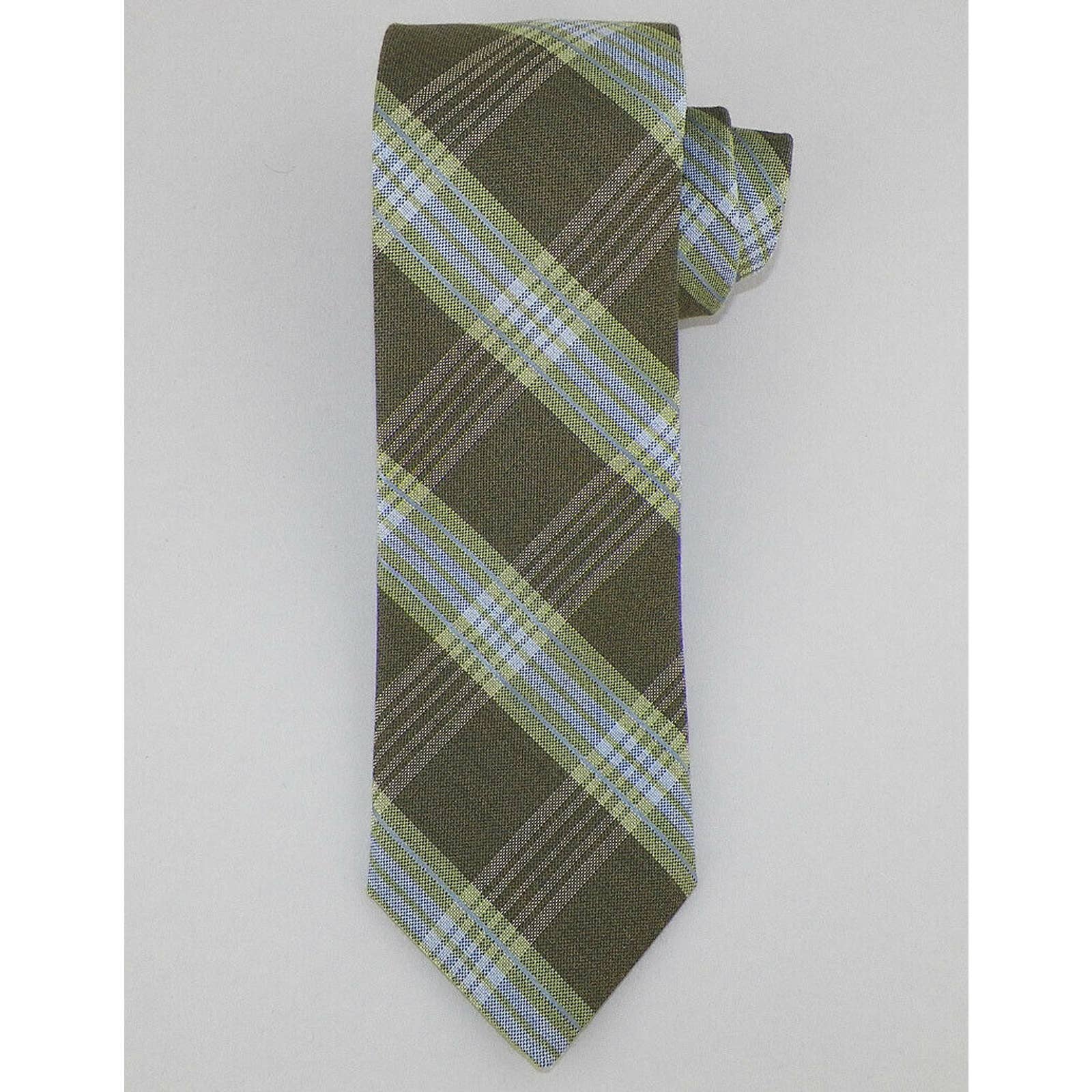 ROBERT TALBOTT Mens Green Lime Medium Blue PLAID Woven Silk Tie USA NWT