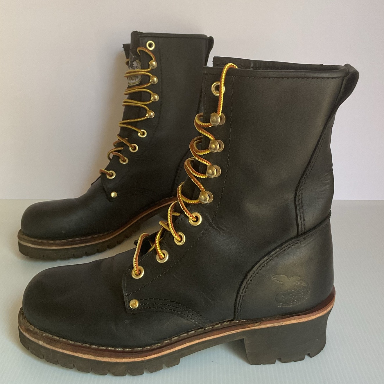 Georgia Boot Men’s 8 Logger Boots Vintage Black Leather Work Boots 7.5W