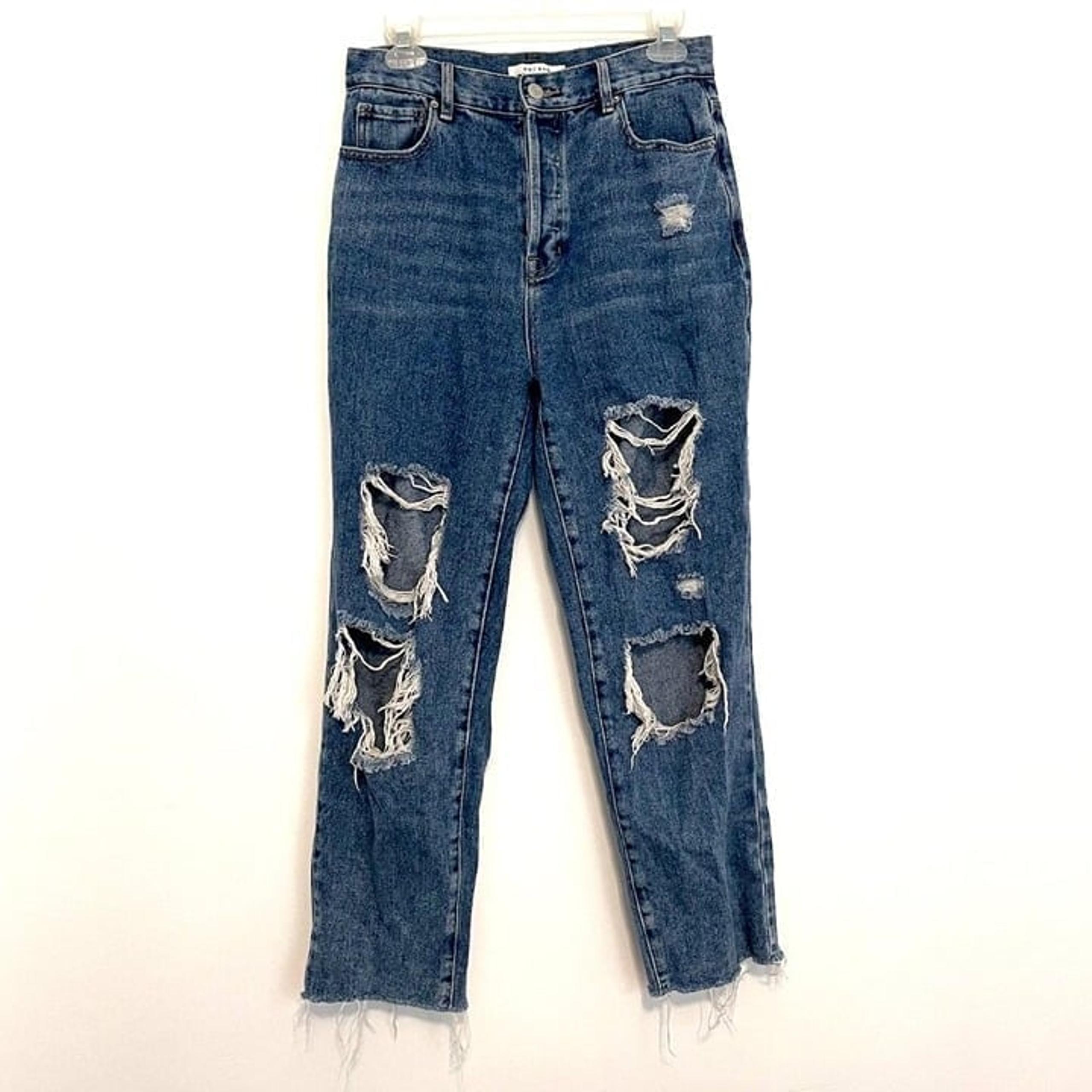 PACSUN High Rise Straight Jeans Ripped Rips High Waisted Raw Hem Cropped Ankle