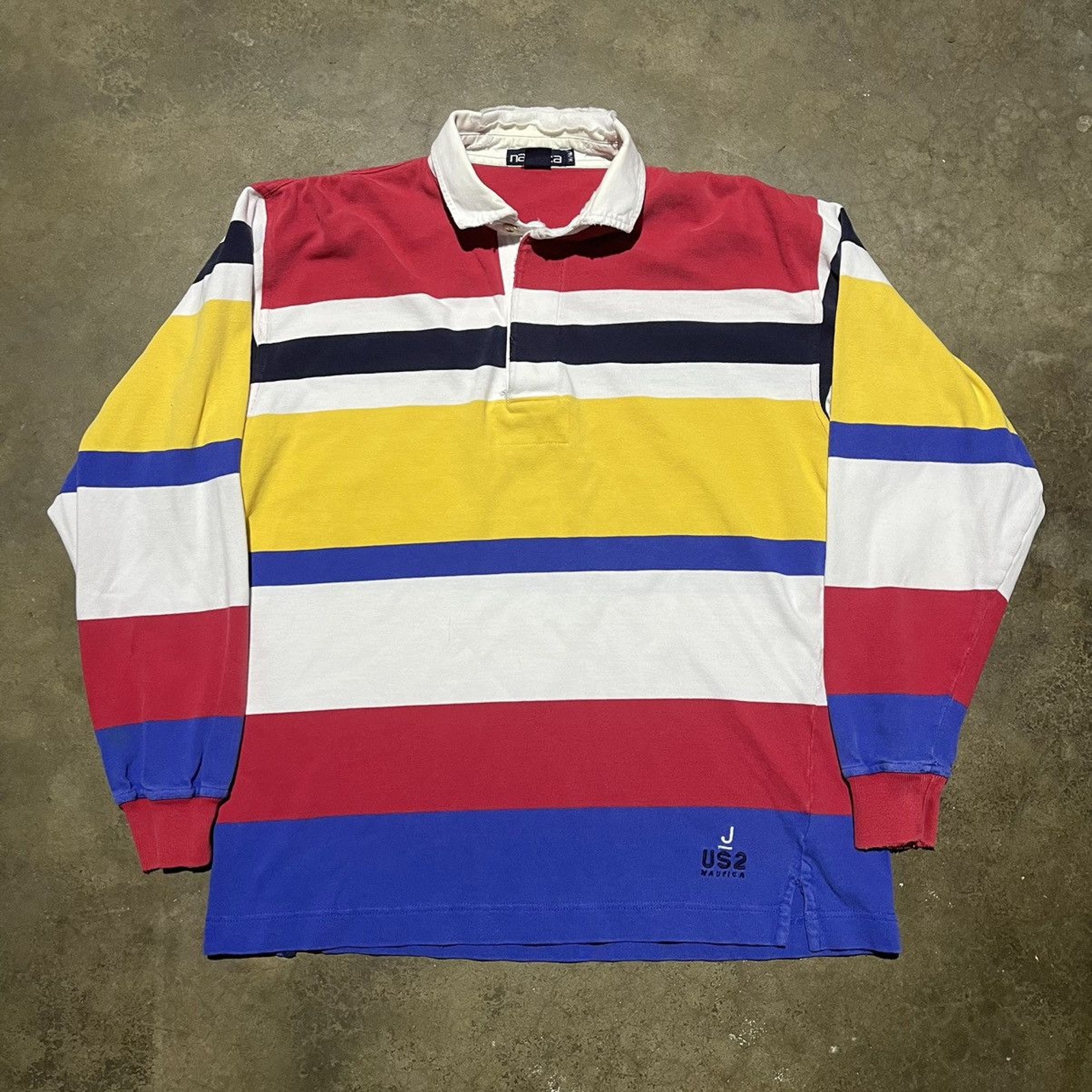 Vintage 90s Nautica Striped Multicolor Rugby Polo Shirt