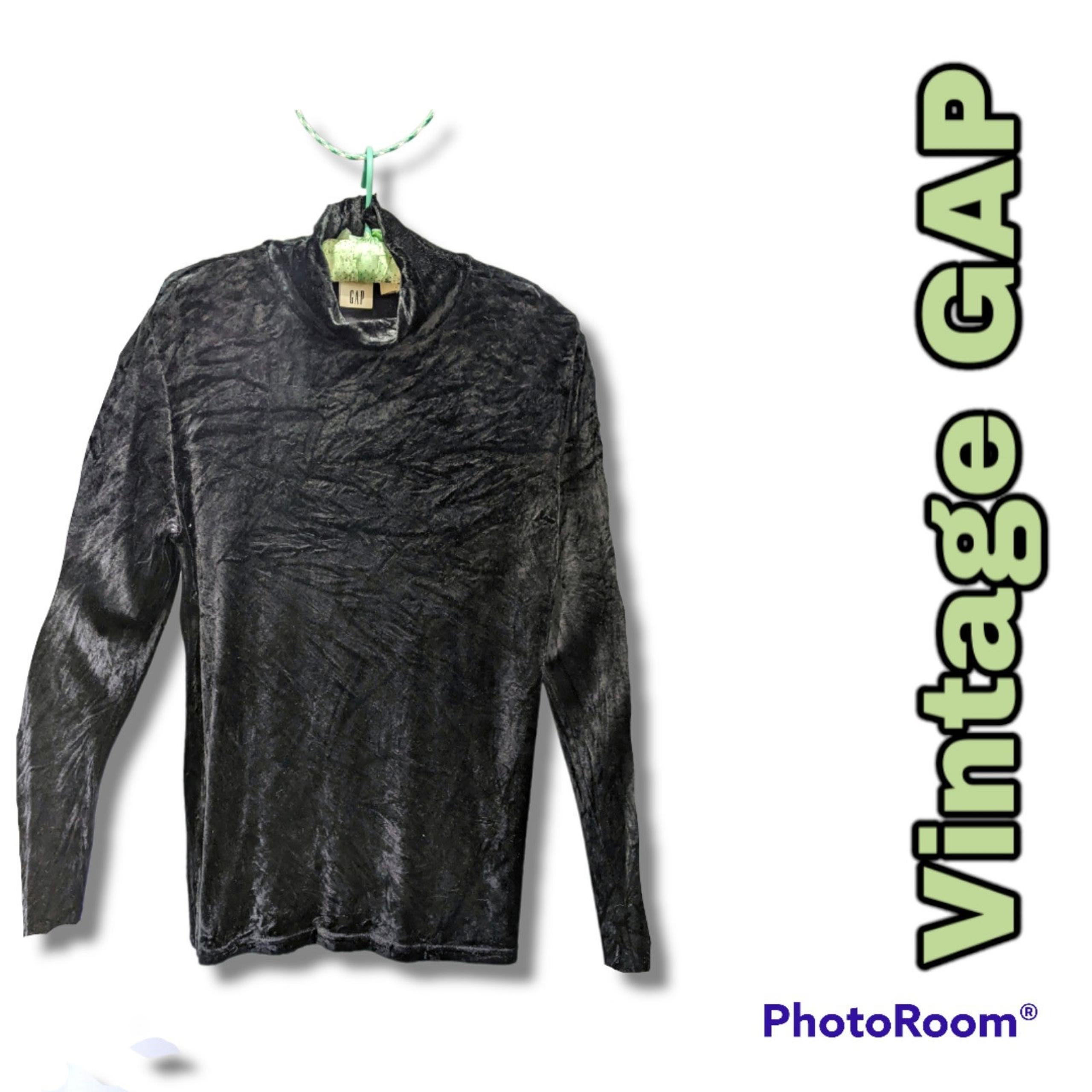 Top, Vintage GAP, Black Velvet, Shirt, Mock Neck, Turtleneck, Stretch, Casual