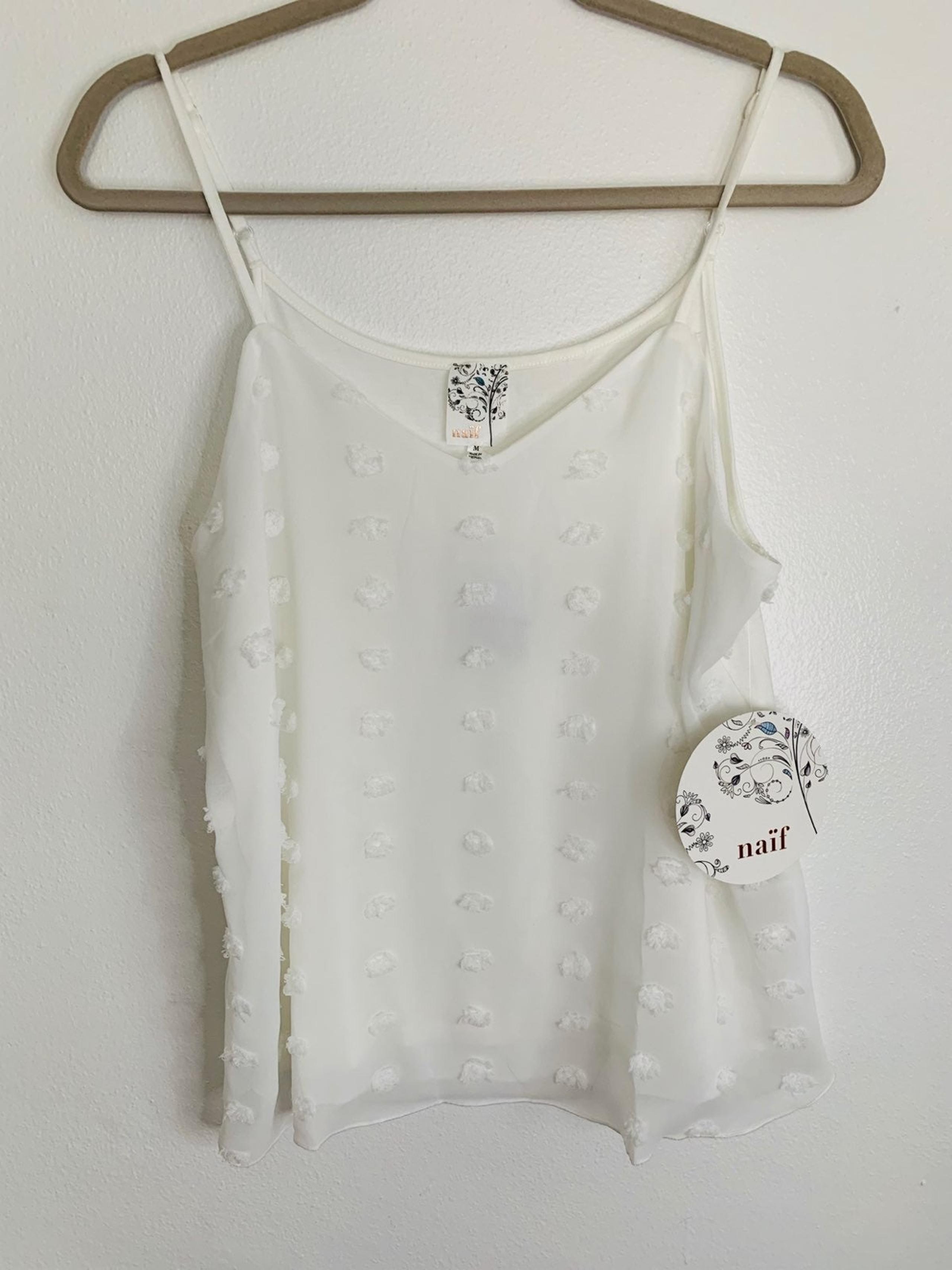 White Textured Spaghetti Strap Tank top