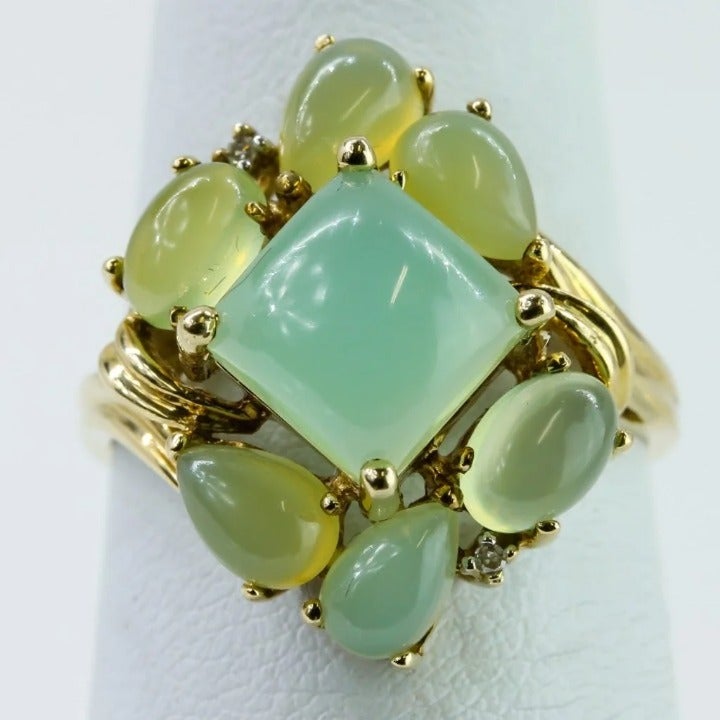 Vintage 14k Yellow Gold with Green Prehnite Statement Ring
