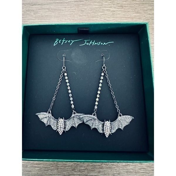Betsey Johnson Halloween Flying Bat Crystal Earrings