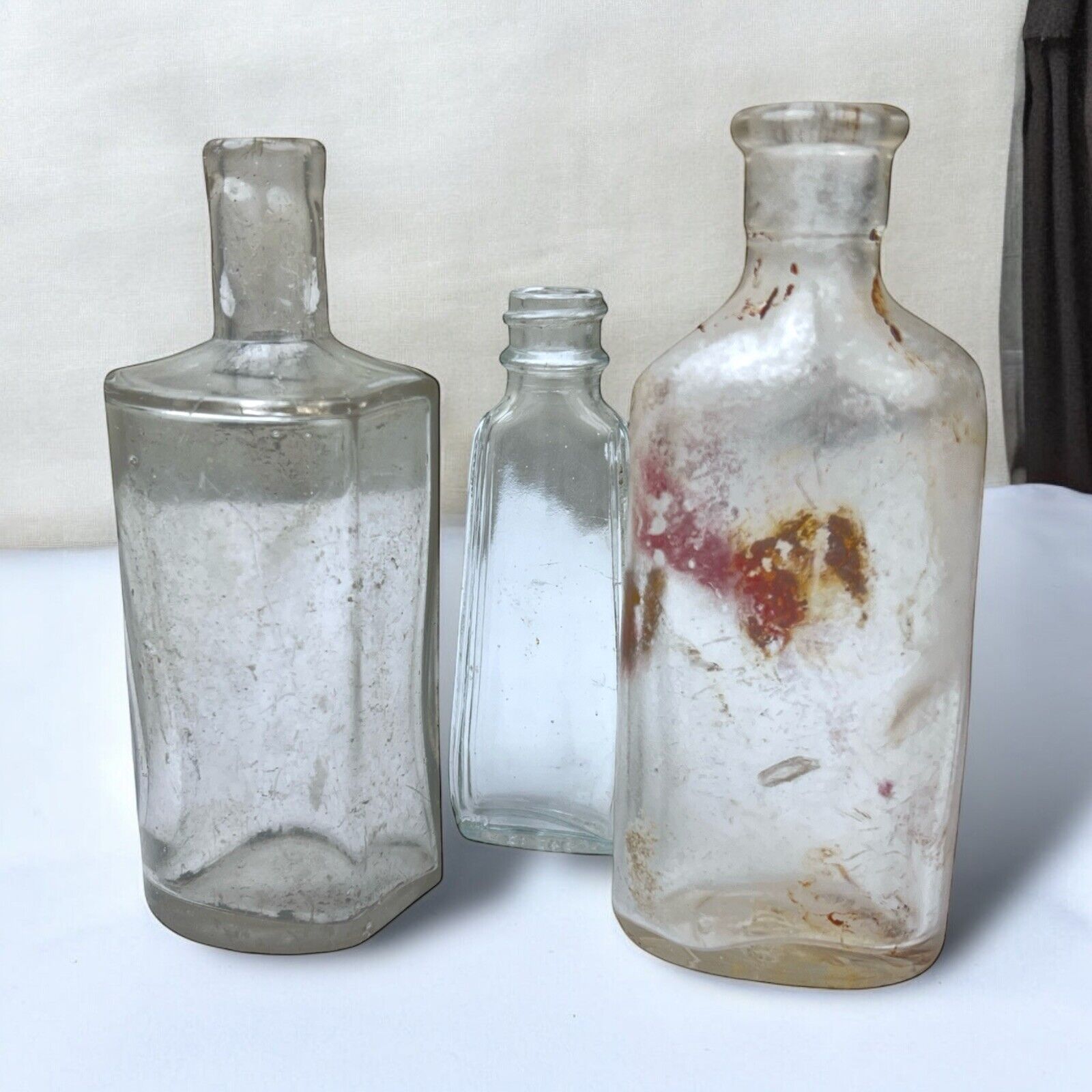 Lot of 3 Antique Vintage Glass Pharmacy Collectible Apothecary Bottles