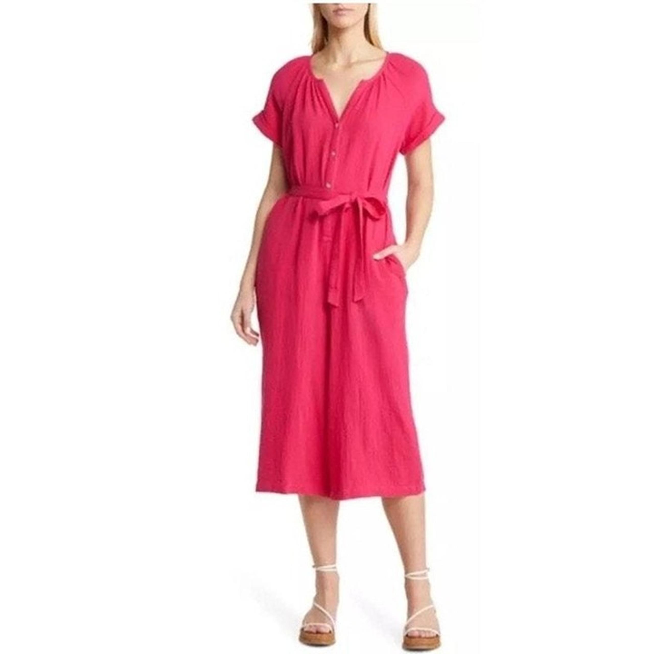 Tommy Bahama Jumpsuit Womens Size L Pink Island soft wide leg Cropped Pockets
