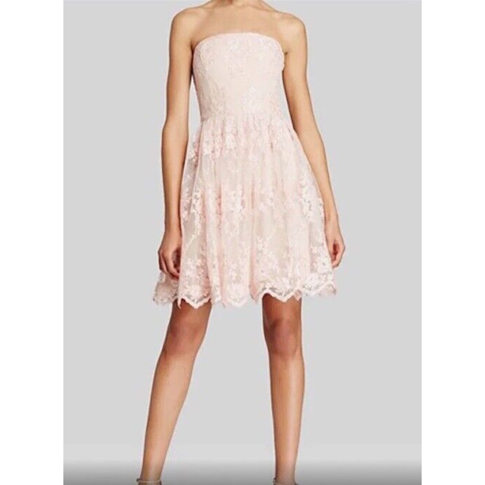 Vera Wang Strapless Blush Pink Layered Lace Dress Size 2