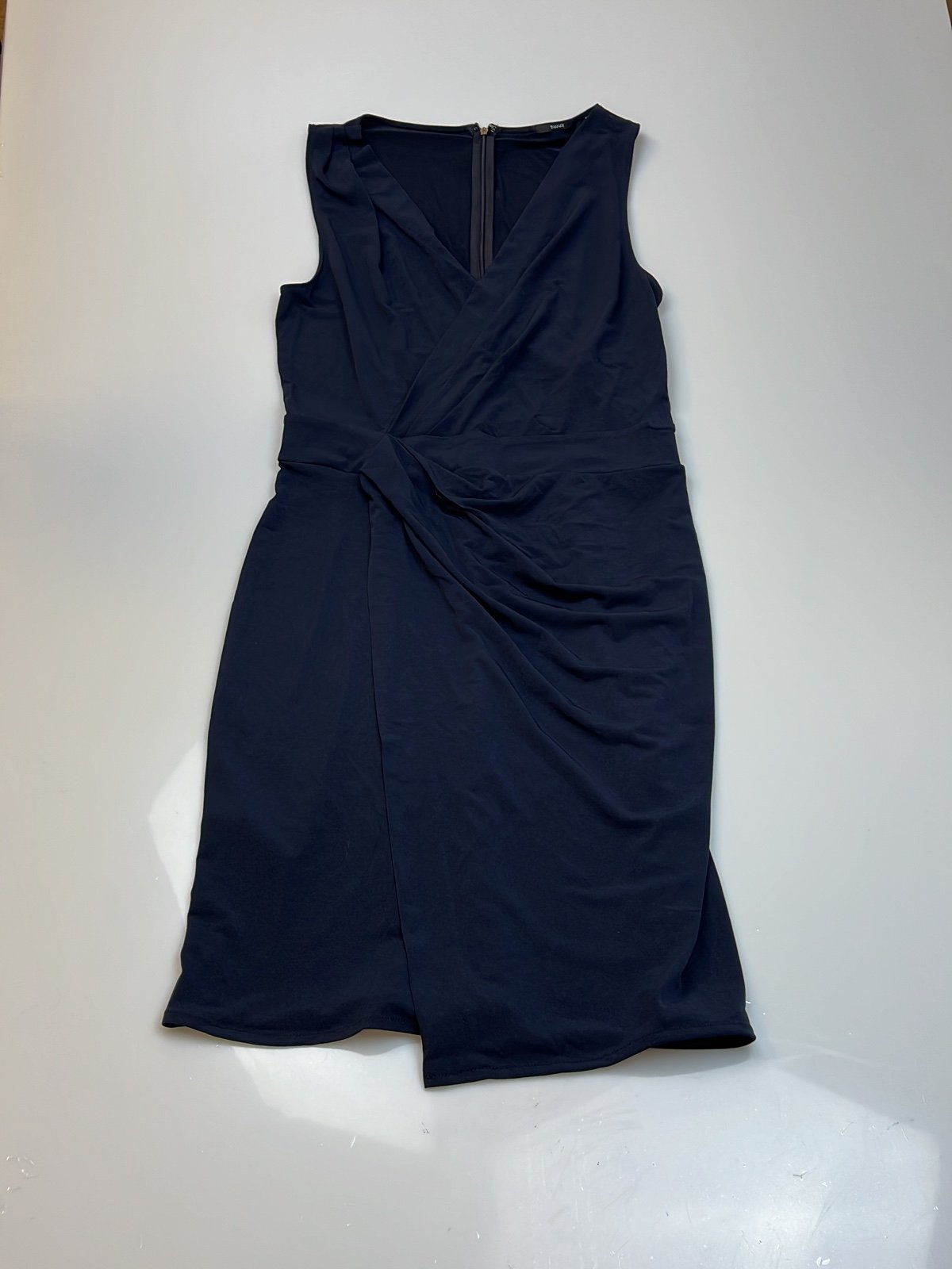 Tahari Navy Blue Sleeveless Overlap Dress