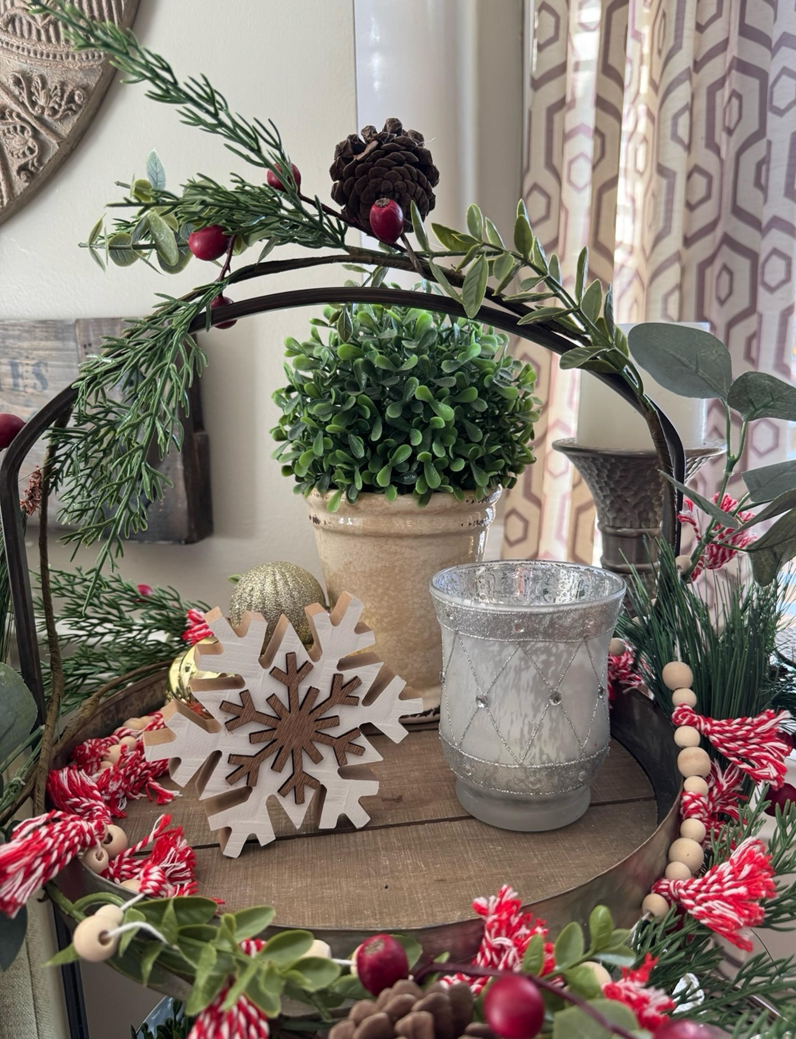 Wooden White Snowflake & Silver Embellished Votive Candle Holder Christmas Decor