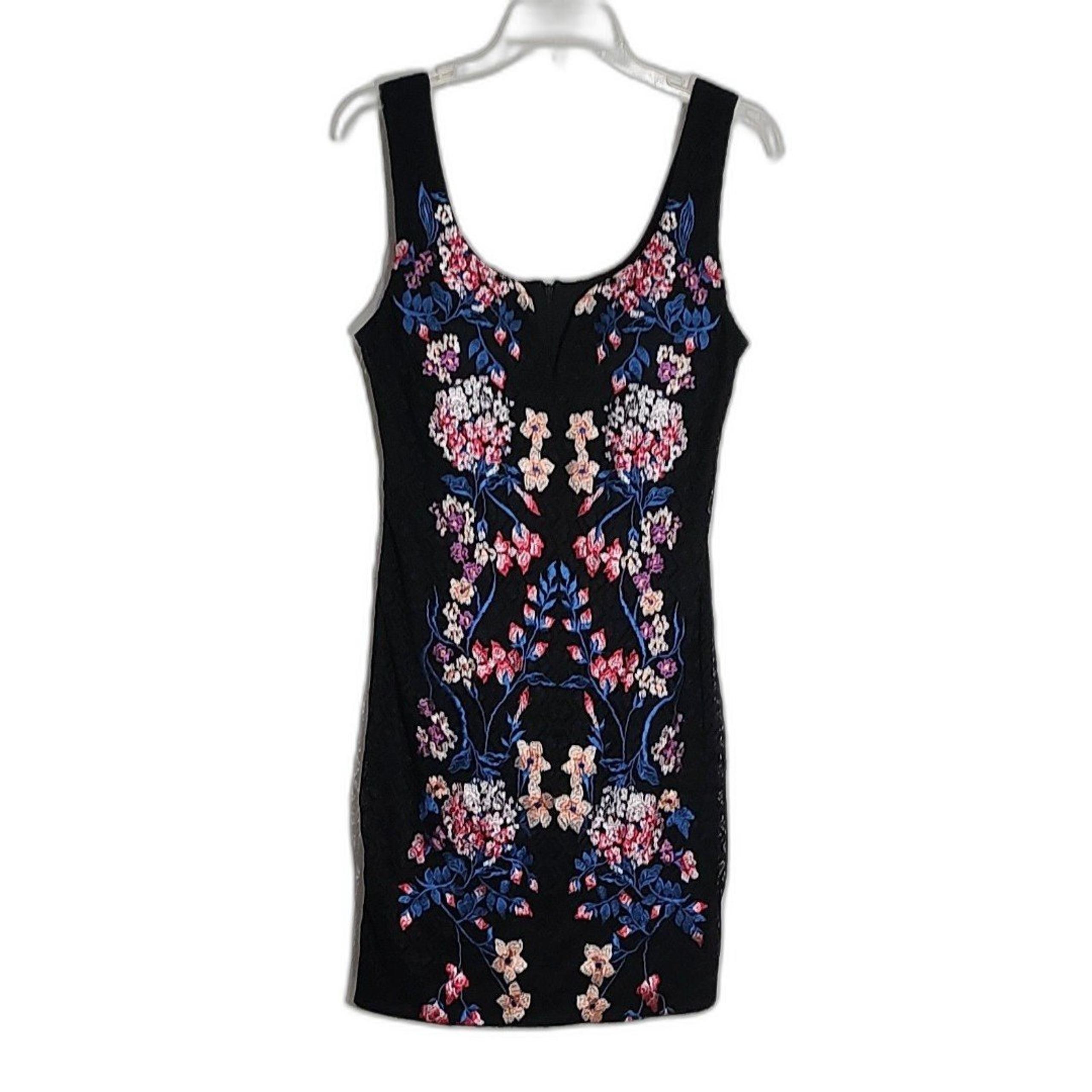Guess Sleeveless Sheath Dress Laced Floral Embroidery Multicolor Bodycon 10