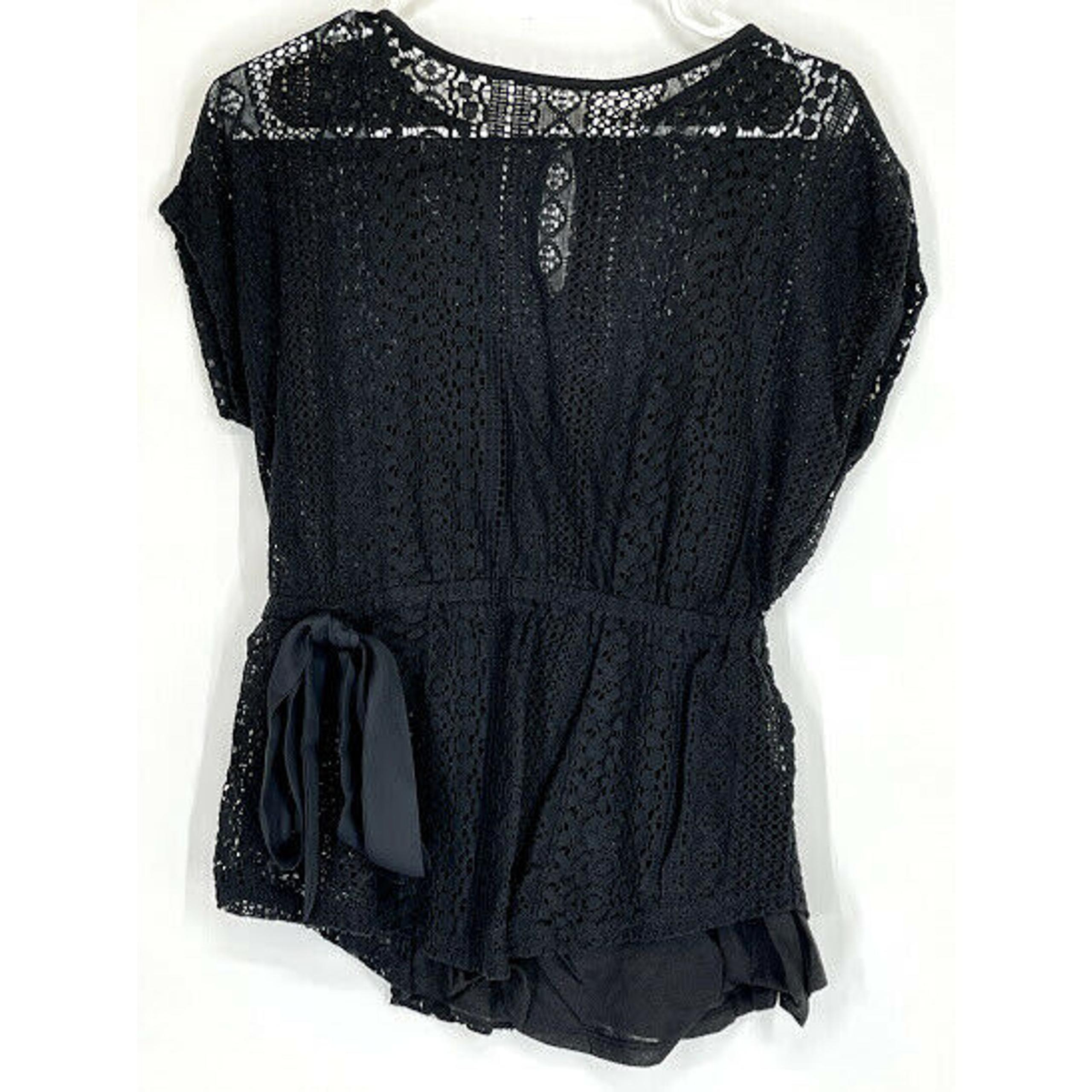 Cato Sheer Crochet Lace Black Blouse M