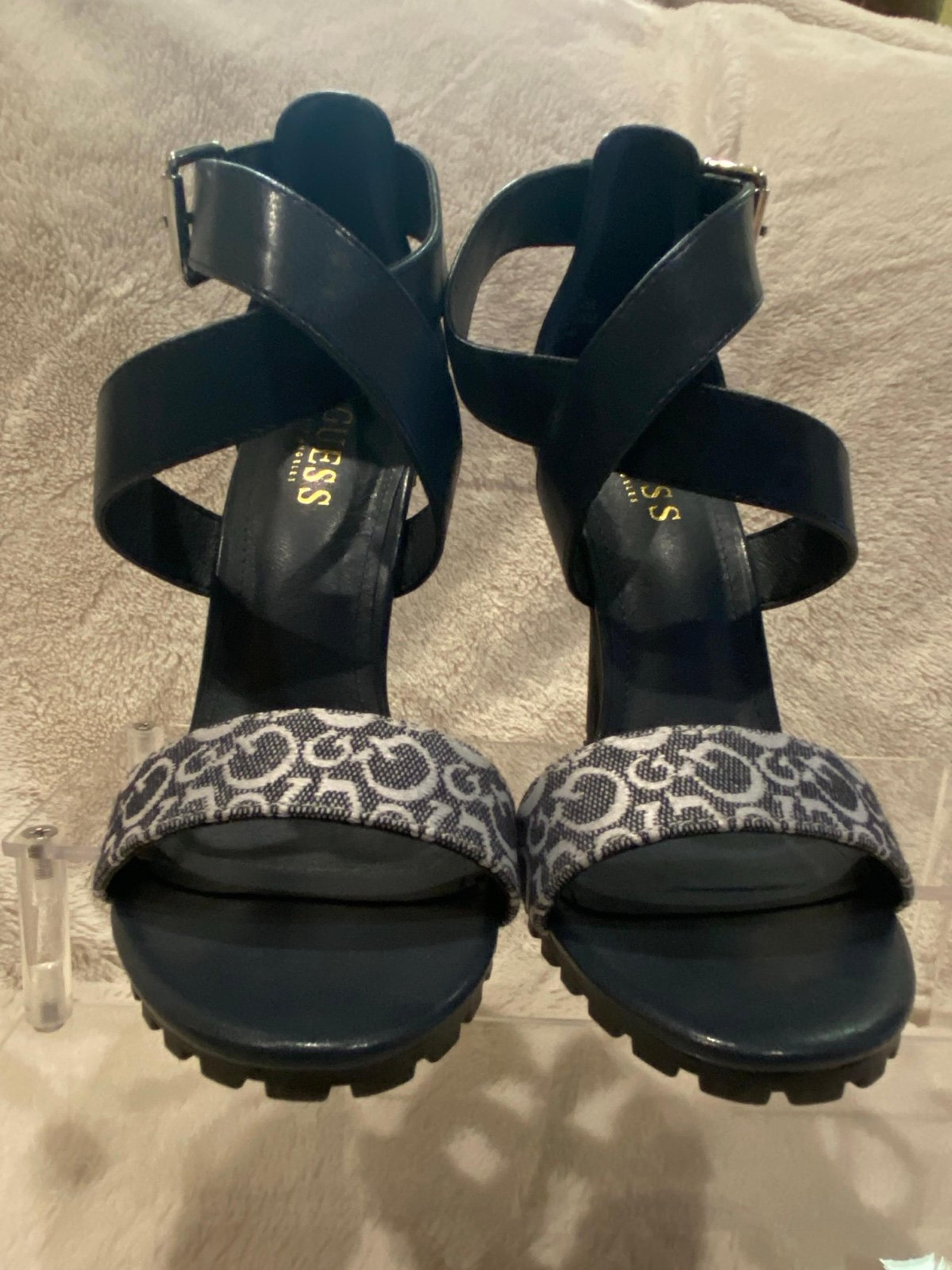 Guess Ankle Cross-Strap Slingback Ultra High Stiletto Heels Navy Blue Size 7 EUC