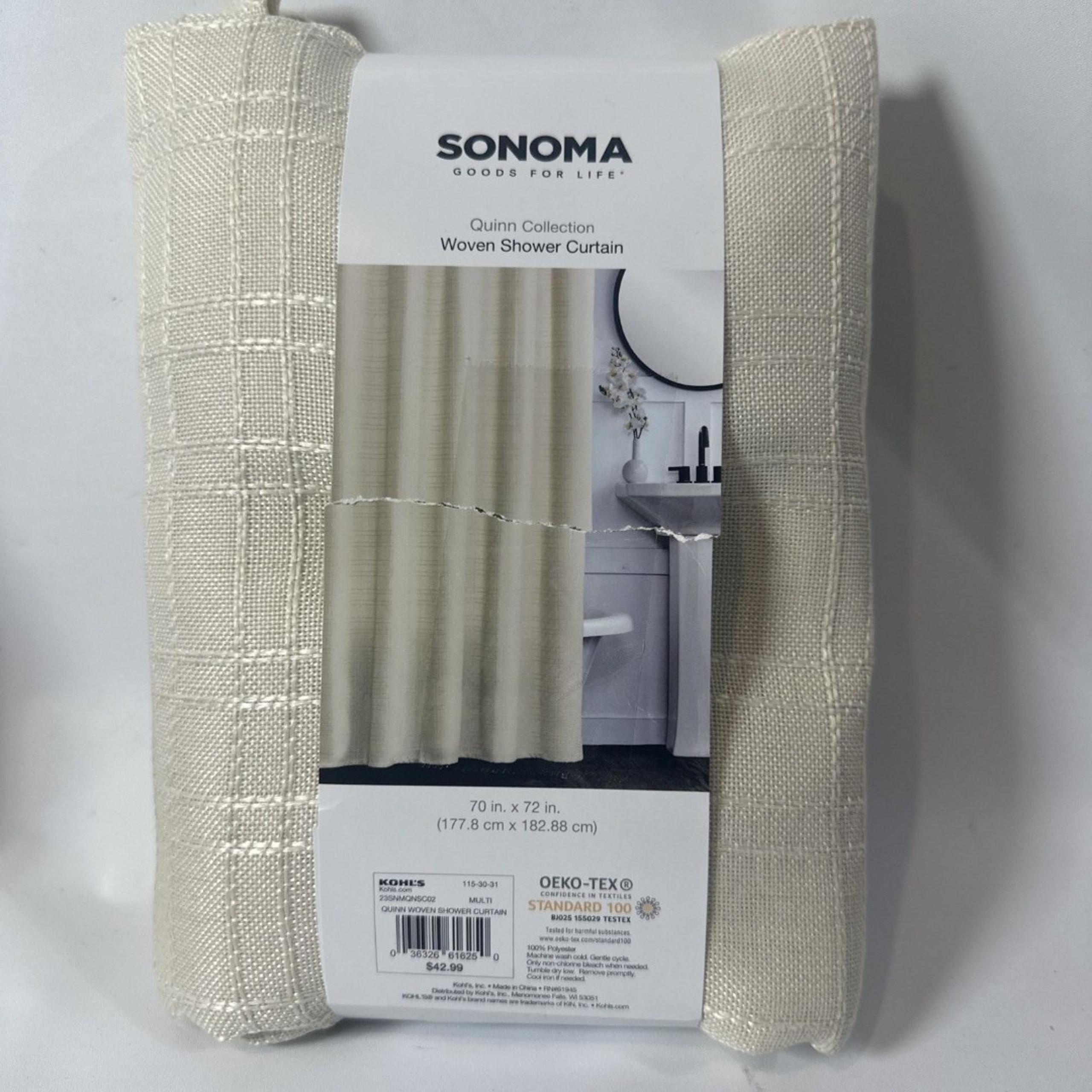 SONOMA Quinn Collection "Linen" Lightweight Woven Fabric Shower Curtain 72 x 70"