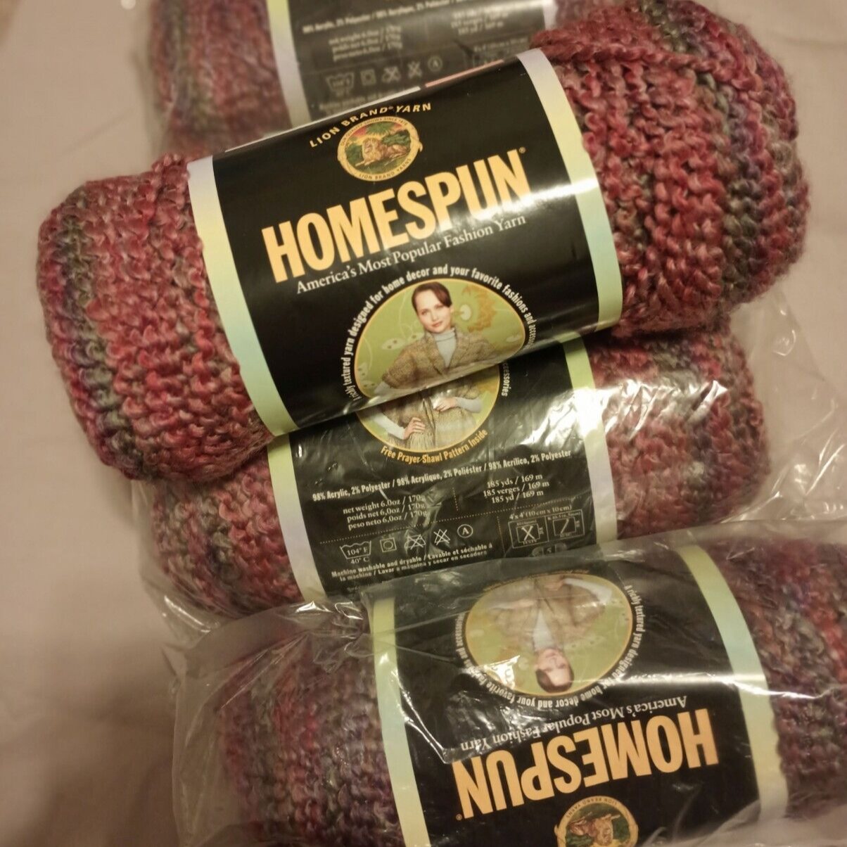 (Lot of 5) LION BRAND HOMESPUN YARN #5 Bulky, GREAT PLAINS Knit Crochet Maroon