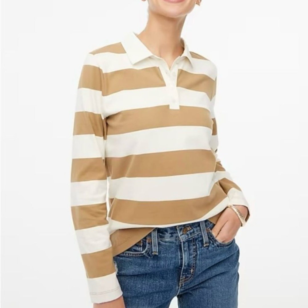 J. Crew Rugby stripe cotton long sleeve polo shirt women’s size medium