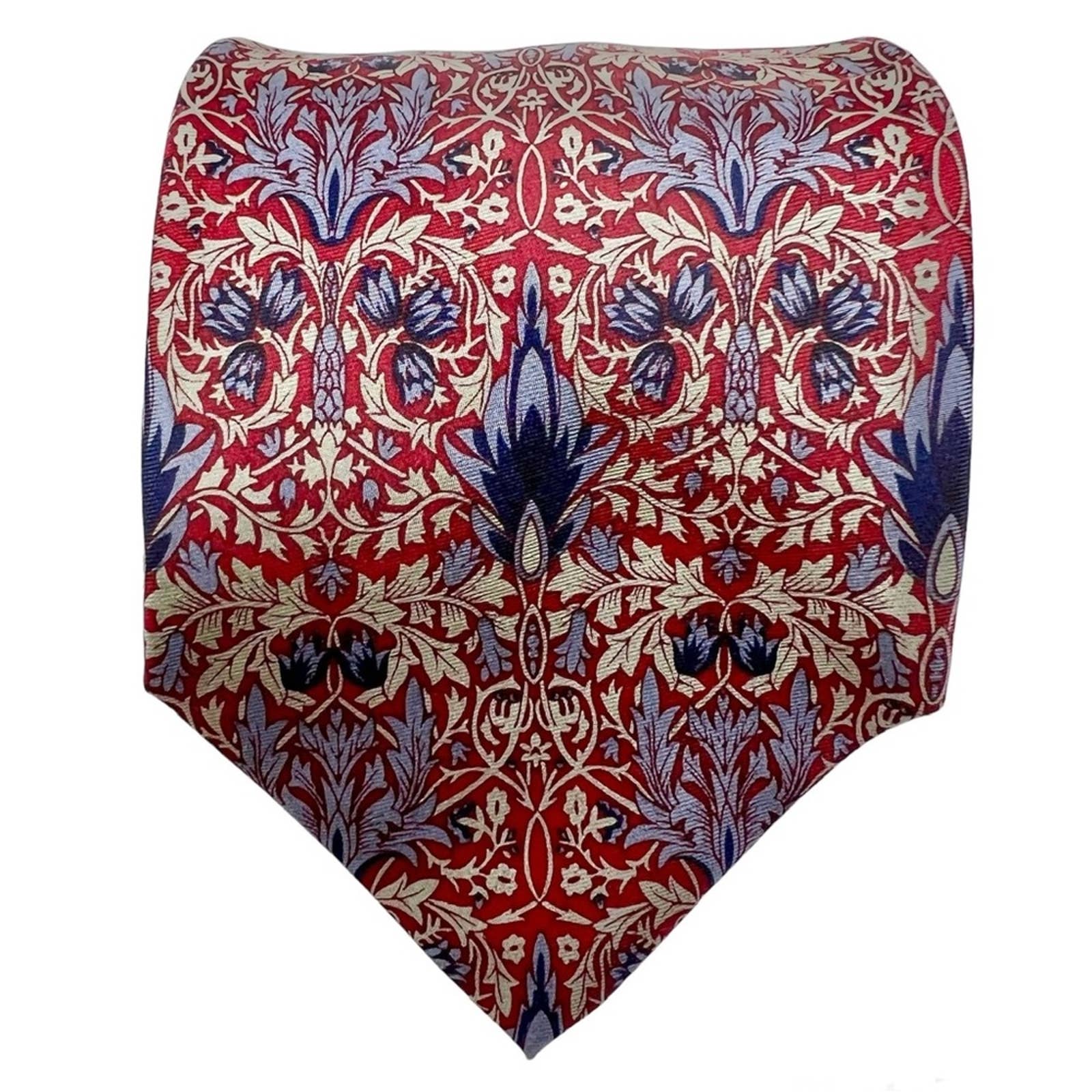 Museum Fine Arts Boston 100% Silk Tie Mens Classic Dark Red Vine Leaf Pattern